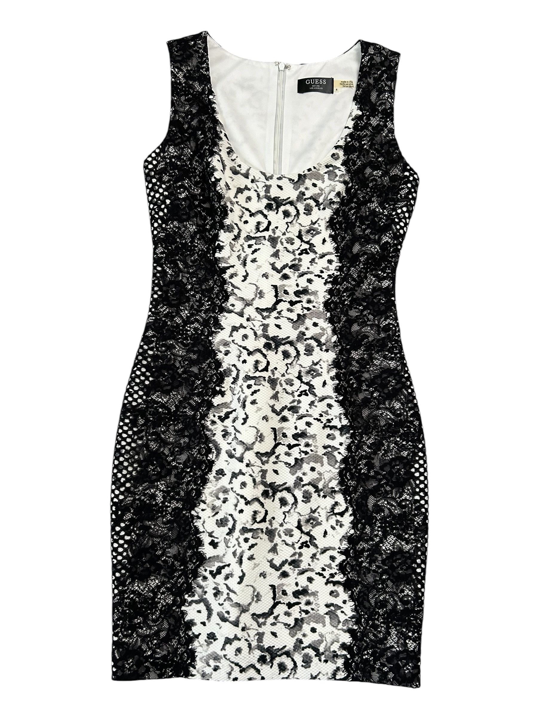 Guess GUESS Sz. 4 Black White Lace Bodycon Mini Dress Size S / US 4 / IT 40 - 2 Thumbnail