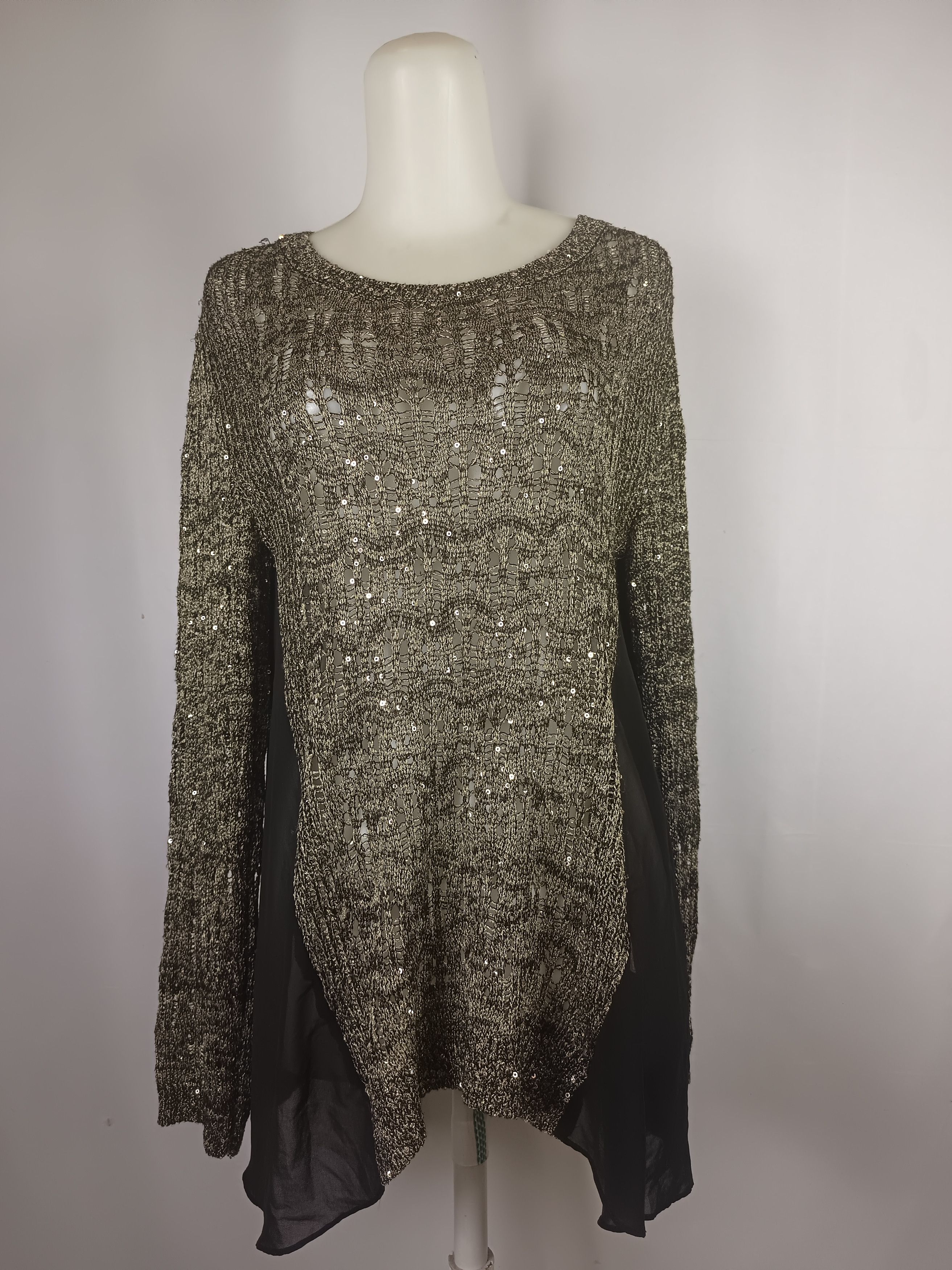 Japanese Brand BESTI BELLI Milan Black Gold Sequin Distressed Knit Size L / US 10 / IT 46 - 1 Thumbnail