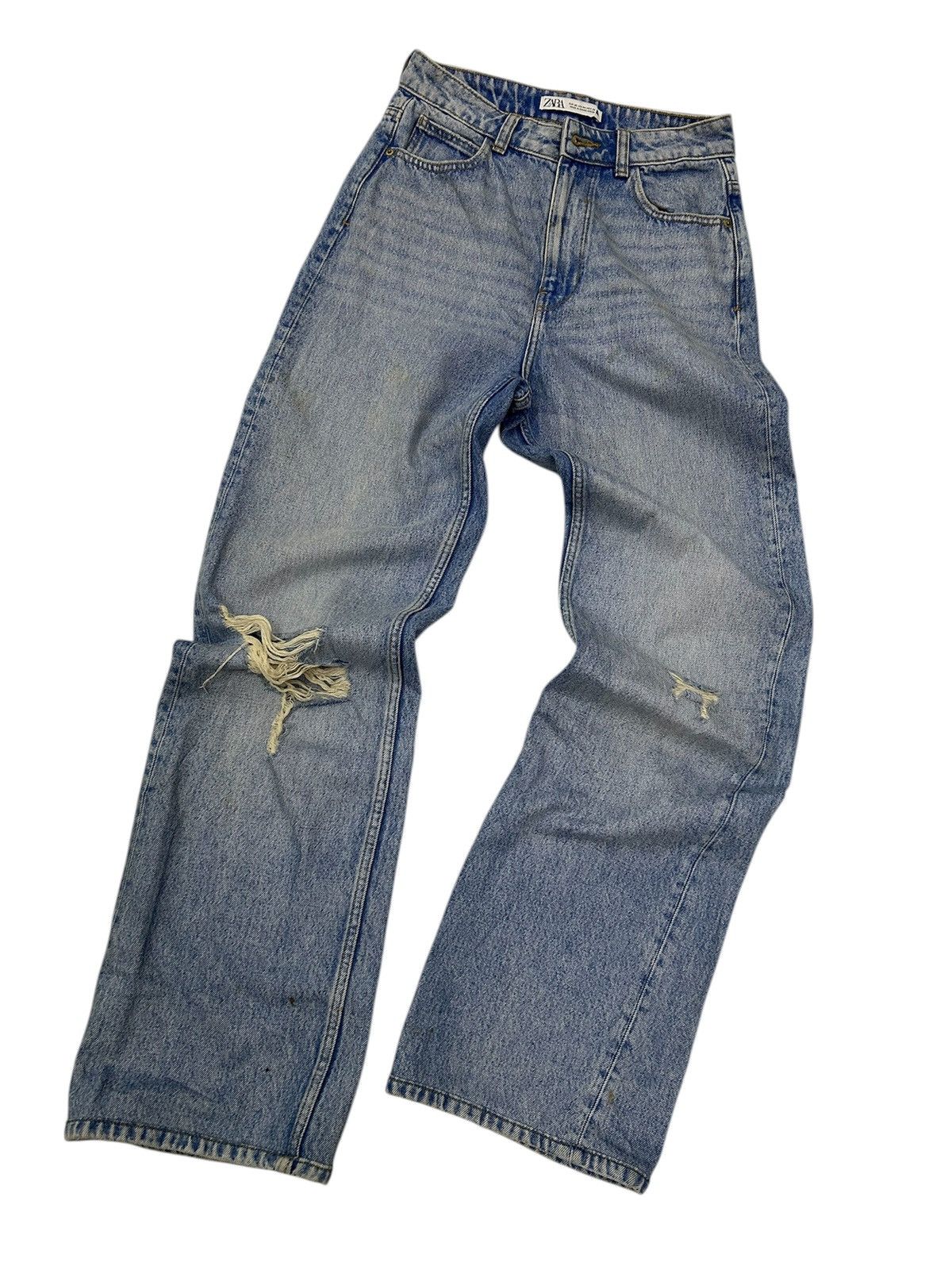 Zara ZARA Blue Wash Distressed Jeans Size US 27 - 3 Thumbnail
