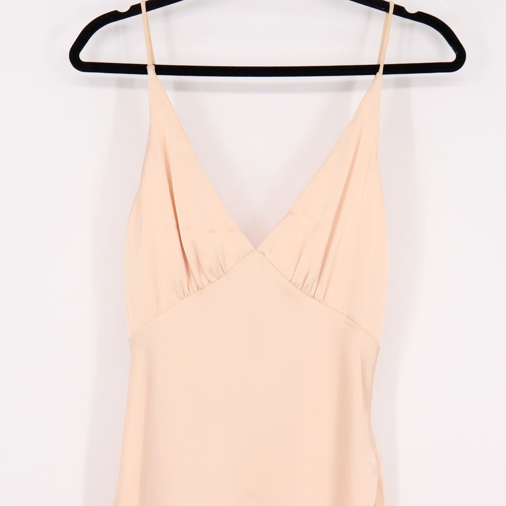 Vintage Billy J Maxi Dress Ziah Champagne Pink V-Neck Ruched Bust 8 Womens Dress Spring Summer Formal Wedding Guest Sleeveless Spaghetti Straps Long Size M / US 6-8 / IT 42-44 - 3 Thumbnail
