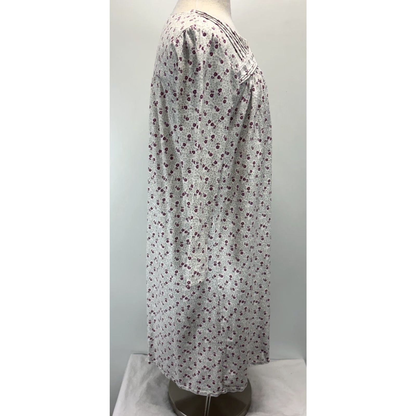 Vintage Eileen West Nightgown Long Sleeve Floral Midi Cotton Lace Trim White S Size S / US 4 / IT 40 - 4 Thumbnail
