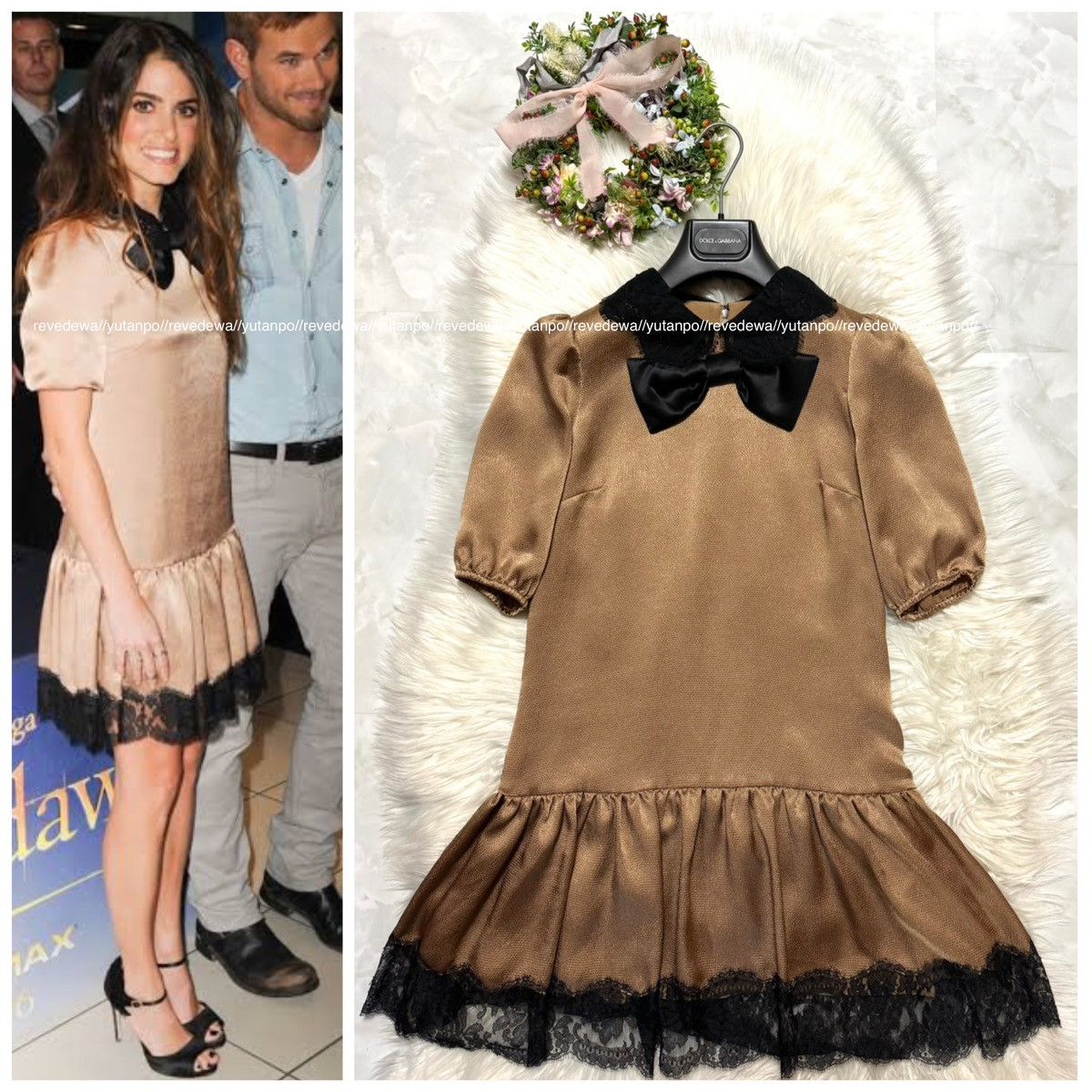 image of Dolce Gabbana Flower Lace Dress With Ribbon 36 Bronze in Bronze Brown, Women's (Size XS)