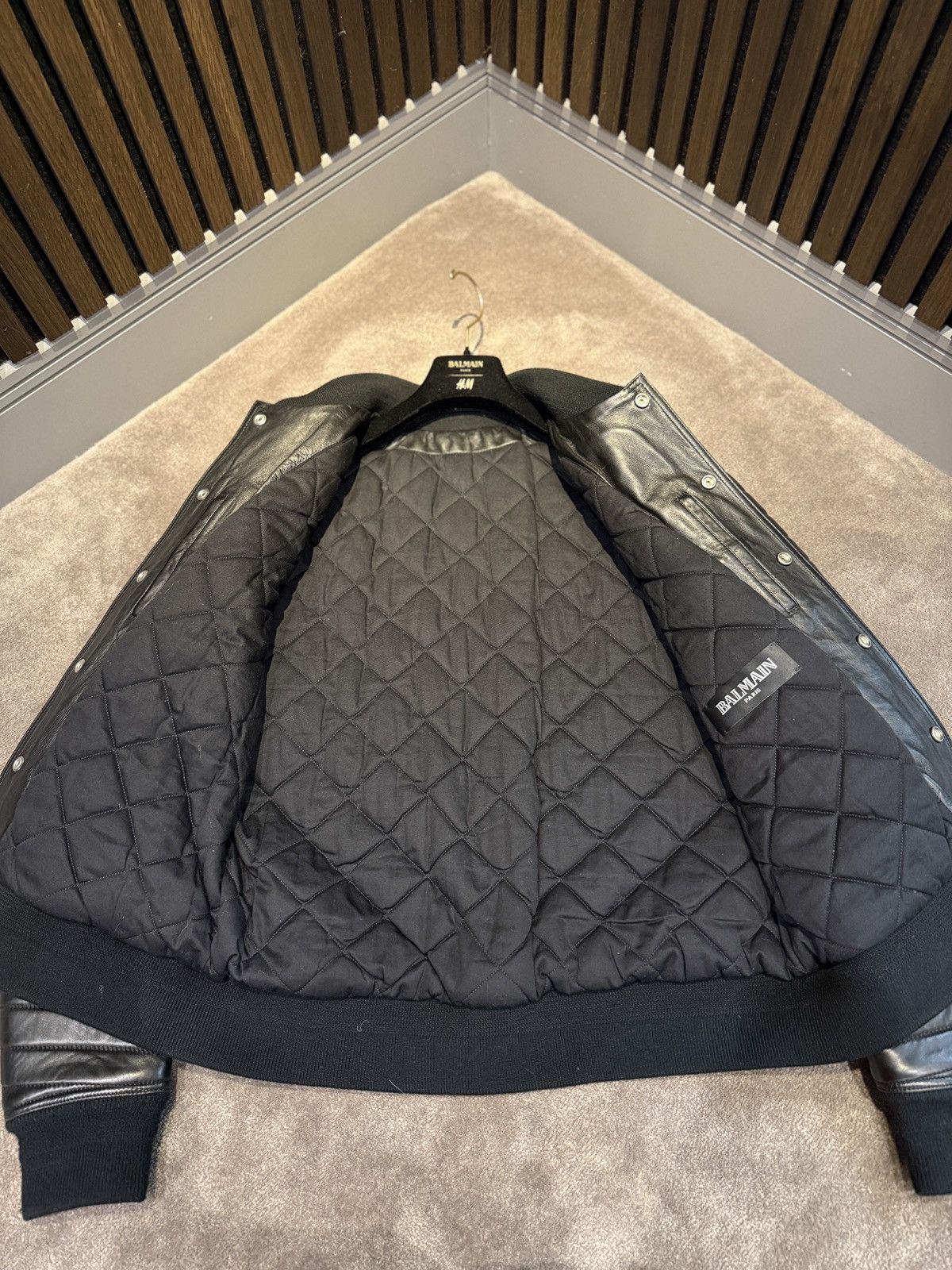 Balmain Balmain quilted leather velour varsity jacket Size US L / EU 52-54 / 3 - 12 Thumbnail