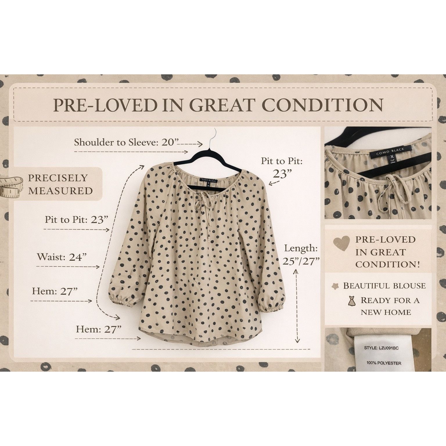 Other Como Black Top - Polka Dot Tie Neck - XL Size XL / US 12-14 / IT 48-50 - 5 Thumbnail