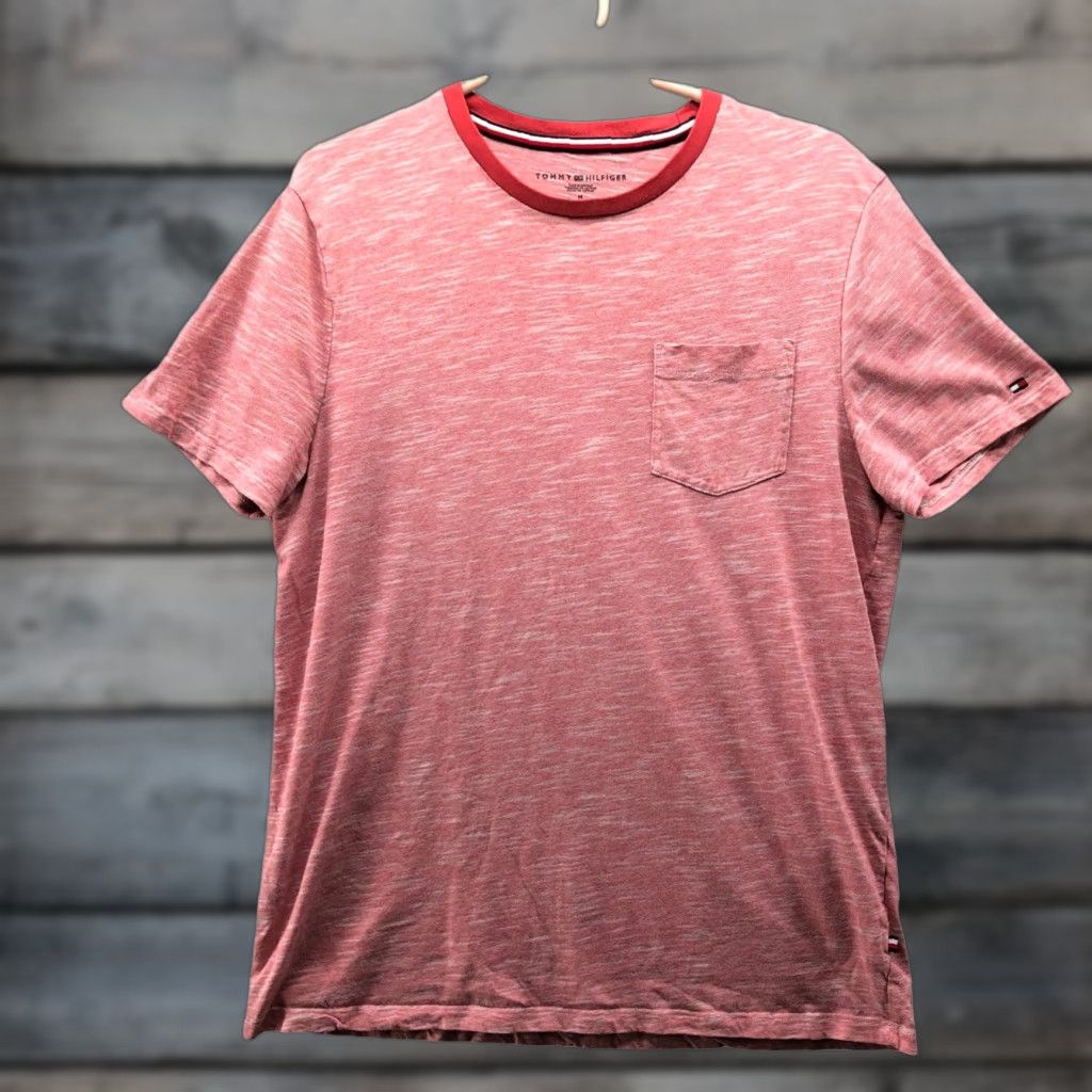 Tommy Hilfiger Tommy Hilfiger Crew Neck Pocket Tee Men M Red Space Dye Cotton Stretch Solid Logo Relaxed All Seasons Shirt Mens Size US M / EU 48-50 / 2 - 1 Thumbnail