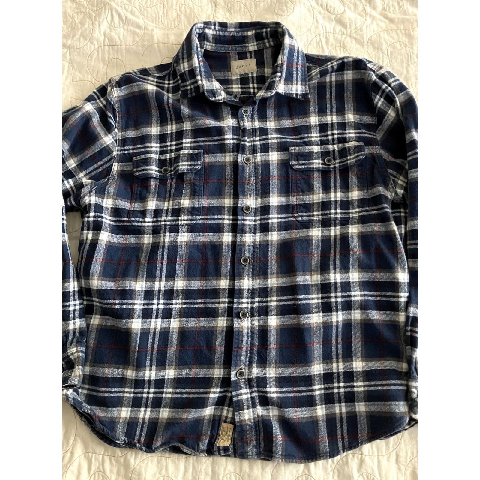 Vintage JACHS Men's Shirt 2XL Blue Tartan Plaid Flannel Heavyweight Cotton Long Sleeve Button-Up Size US XXL / EU 58 / 5 - 3 Thumbnail