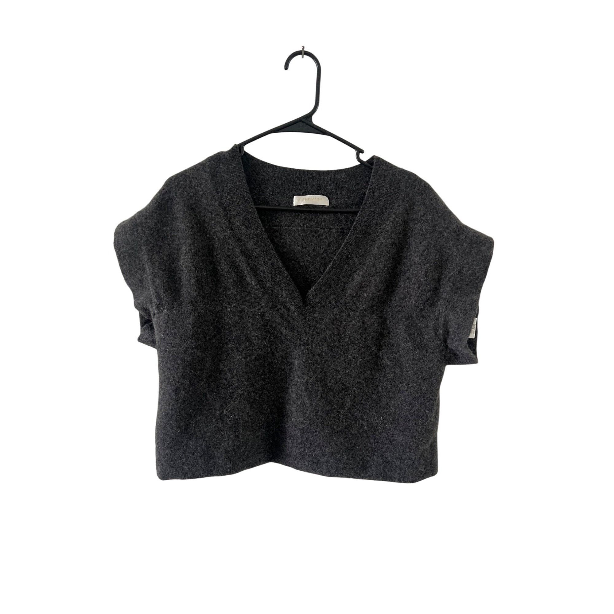 Designer Cashmere Cropped V-Neck Short Sleeve Sweater Top Size L / US 10 / IT 46 - 2 Thumbnail