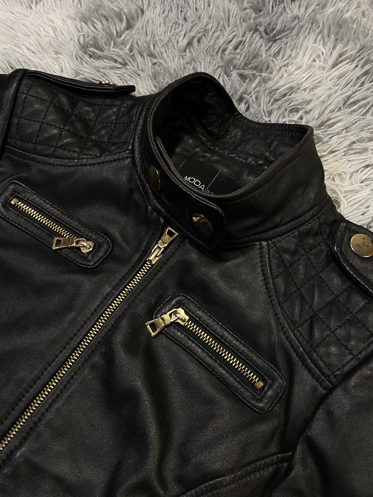 Vintage Moda International Black Leather Moto Jacket Japanese Brand Size ONE SIZE - 2 Thumbnail