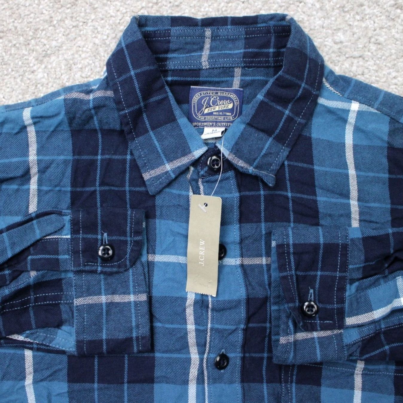 J.Crew J.CREW Shirt Mens Medium Blue Plaid Flannel 100% Cotton Long Sleeve Button-Up NWT Size US M / EU 48-50 / 2 - 2 Thumbnail