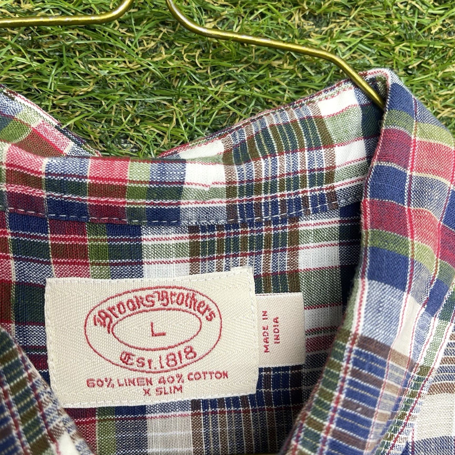 Brooks Brothers VINTAGE Brooks Brothers Shirt Mens Large Linen Blend Plaid Short Sleeve Button Up Work Size US L / EU 52-54 / 3 - 6 Thumbnail