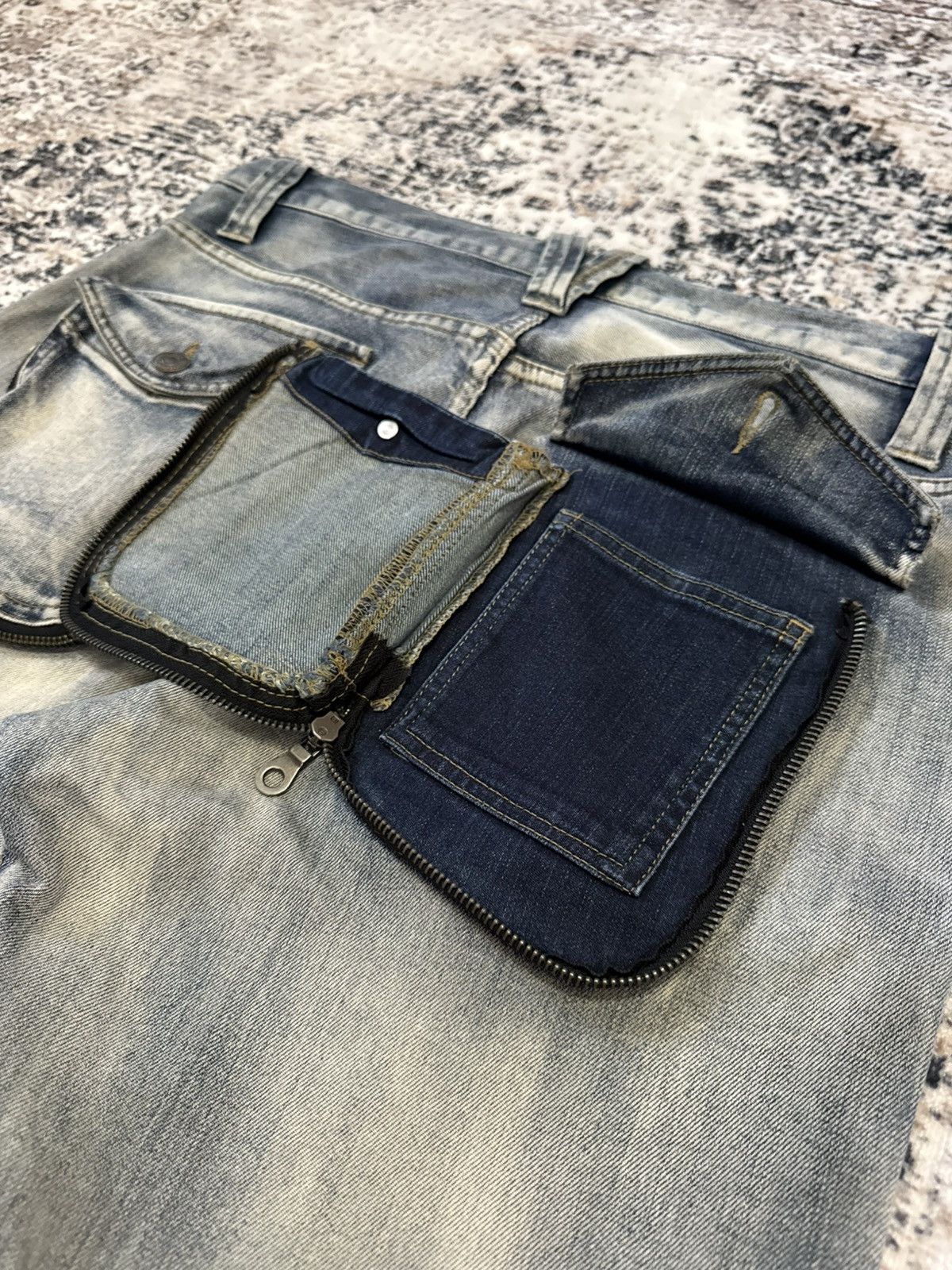 If Six Was Nine 2000s PPFM Japan Panneled Curved Leg Stacked Jeans Size US 33 - 16 Thumbnail