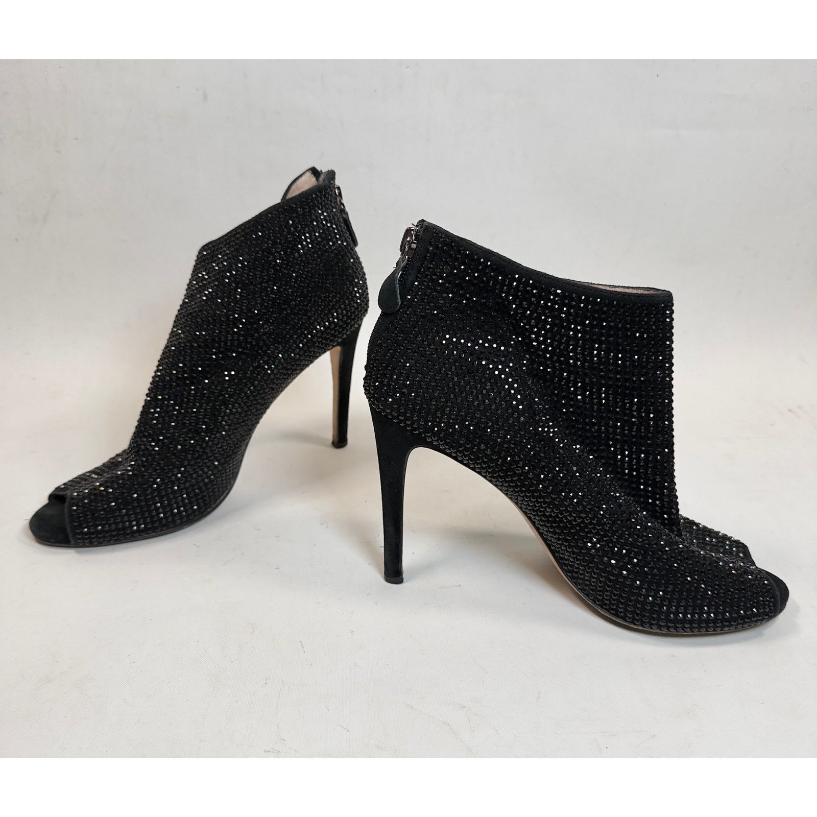 Designer Lola Cruz Jeweled Peep Toe Ankle Boots size 38 $400 Size US 7.5 / IT 37.5 - 1 Thumbnail