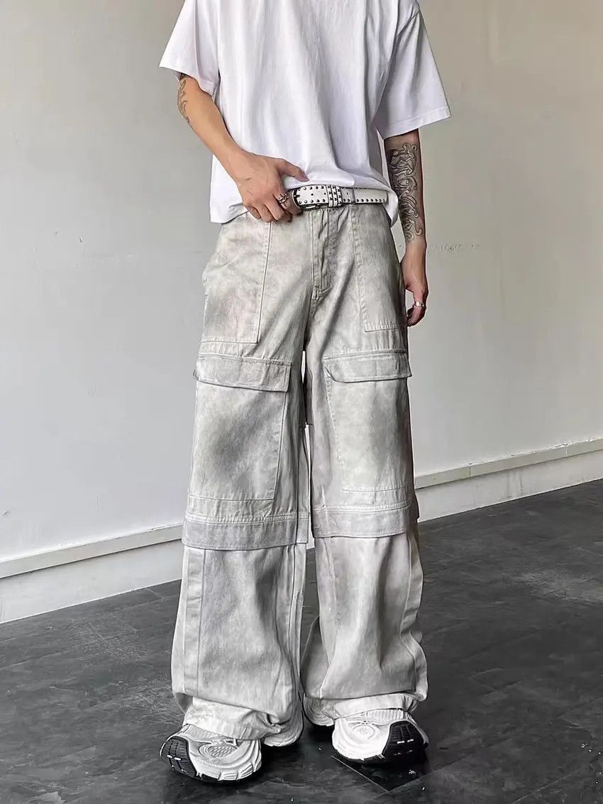 Designer × Japanese Brand Washed Dirty Color Multi-Pocket Baggy Jeans Size US 32 / EU 48 - 3 Thumbnail