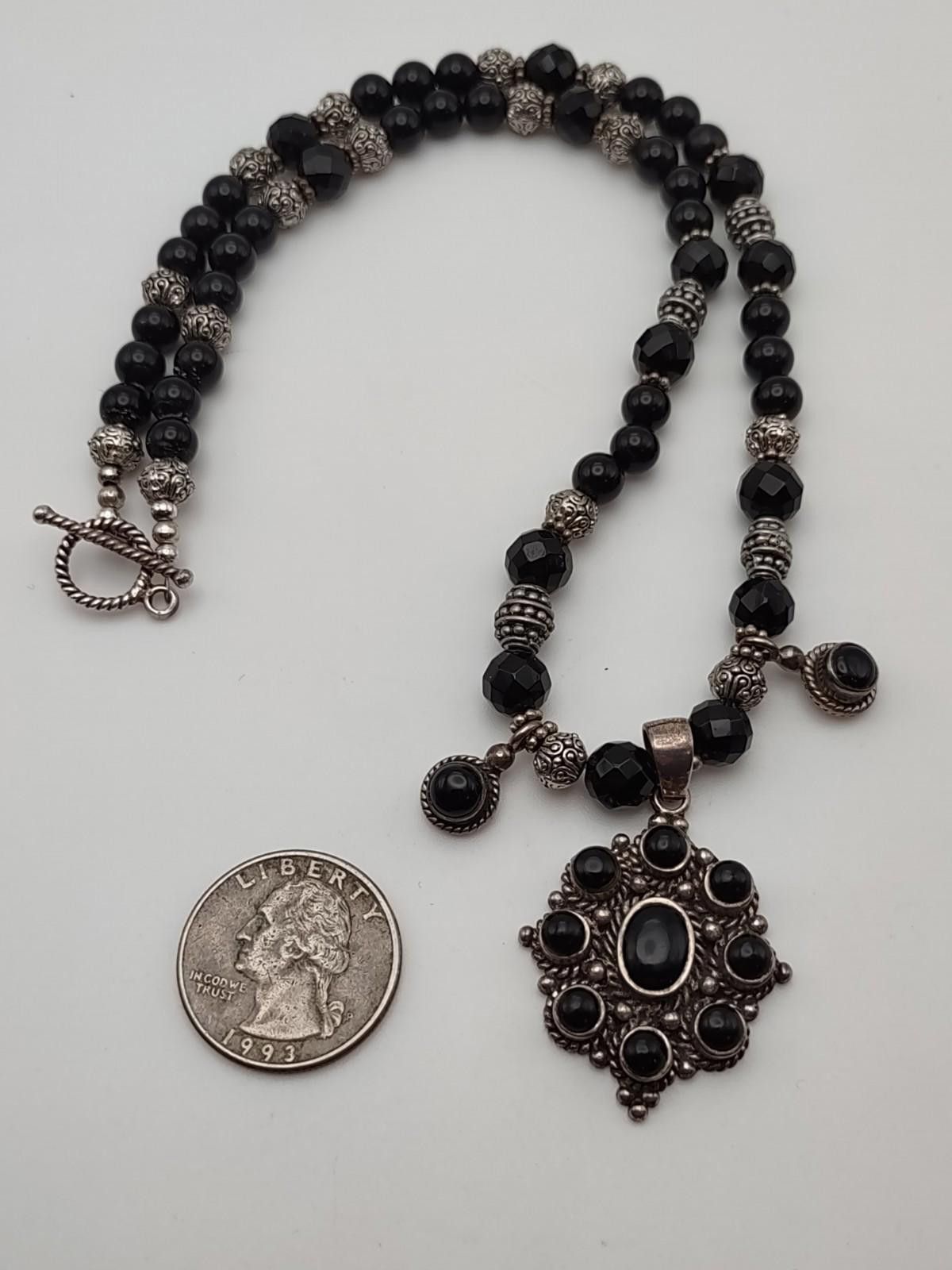Sterling Silver Artisan Sterling Silver Black Stone Statement Necklace 18 Size ONE SIZE - 4 Thumbnail