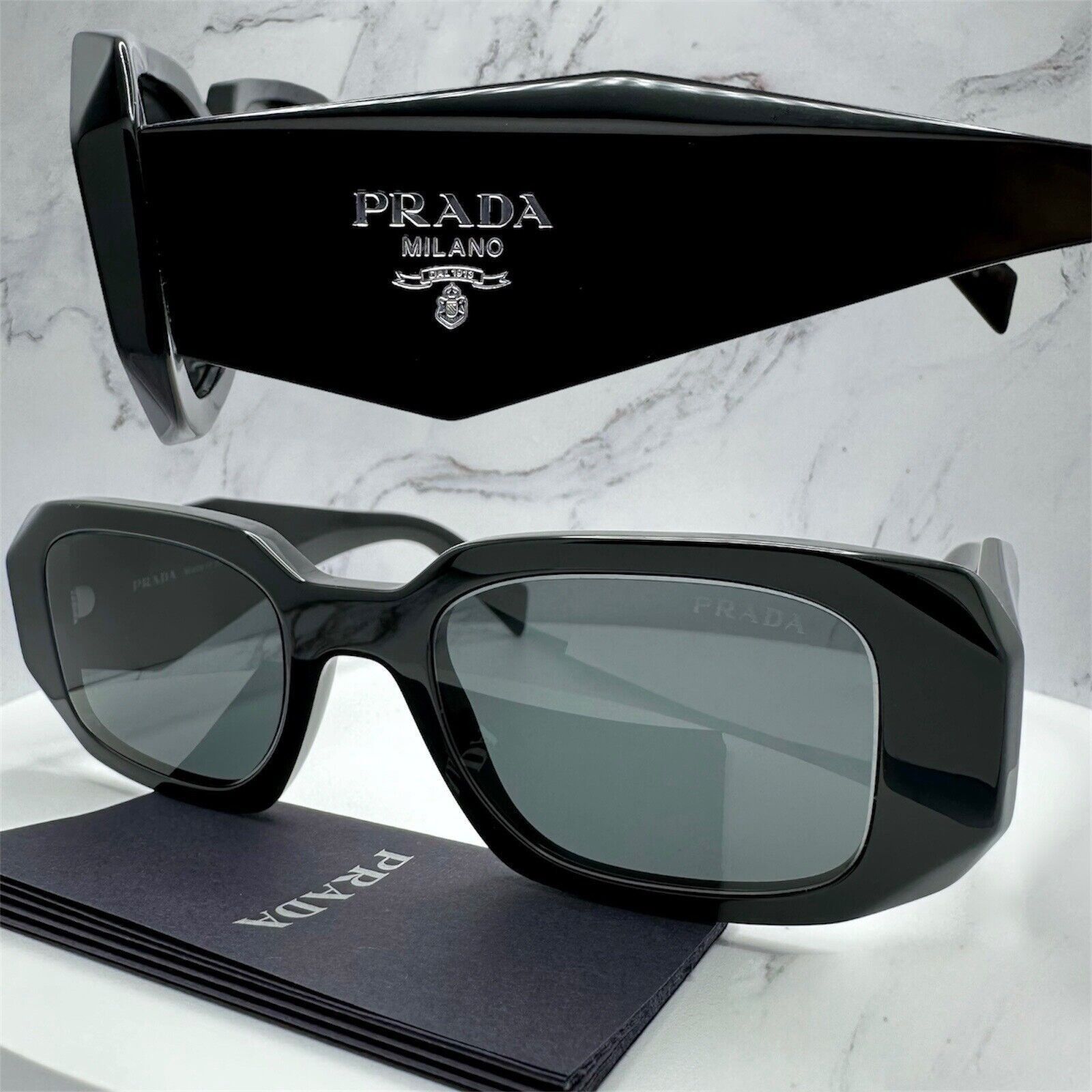PRADA Sunglasses Black Acetate PR 17WS Symbole Authentic