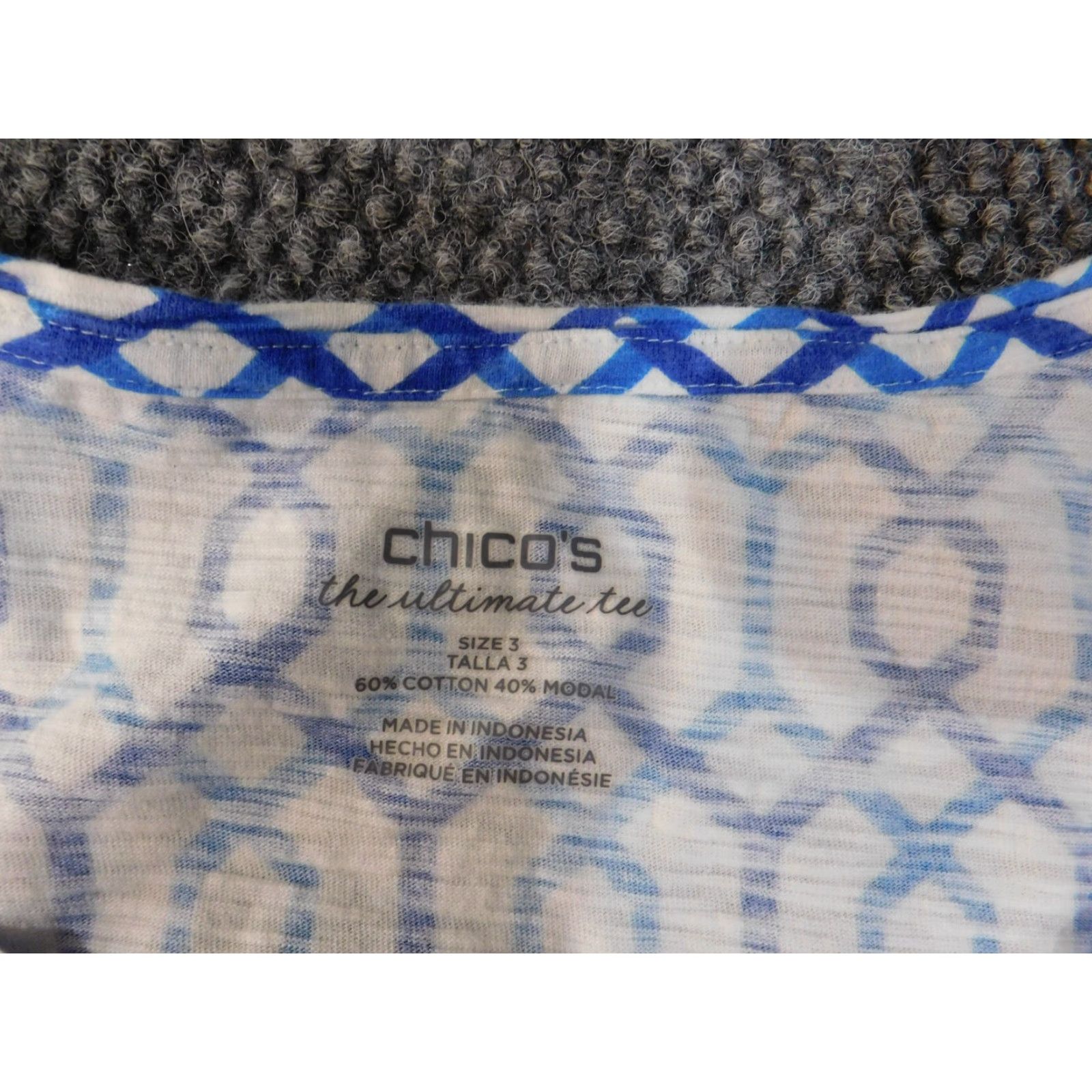 Vintage Chicos Blouse Shirt Women Regular Size 3 Blue Geometric Pullover Crewneck Knit Cotton Modal Basic Non-Iron Casual Tee Size XS / US 0-2 / IT 36-38 - 5 Thumbnail