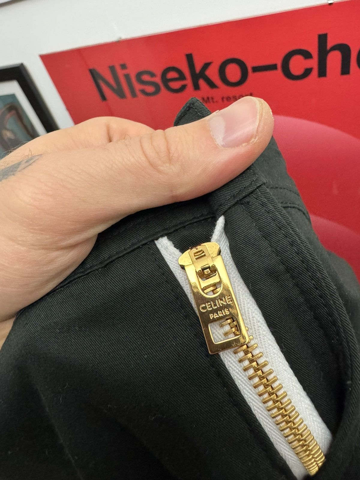 Celine × Hedi Slimane Celine Hedi Slimane Black Gold Triomphe Logo Cargo Pant Rare Size US 33 - 7 Thumbnail