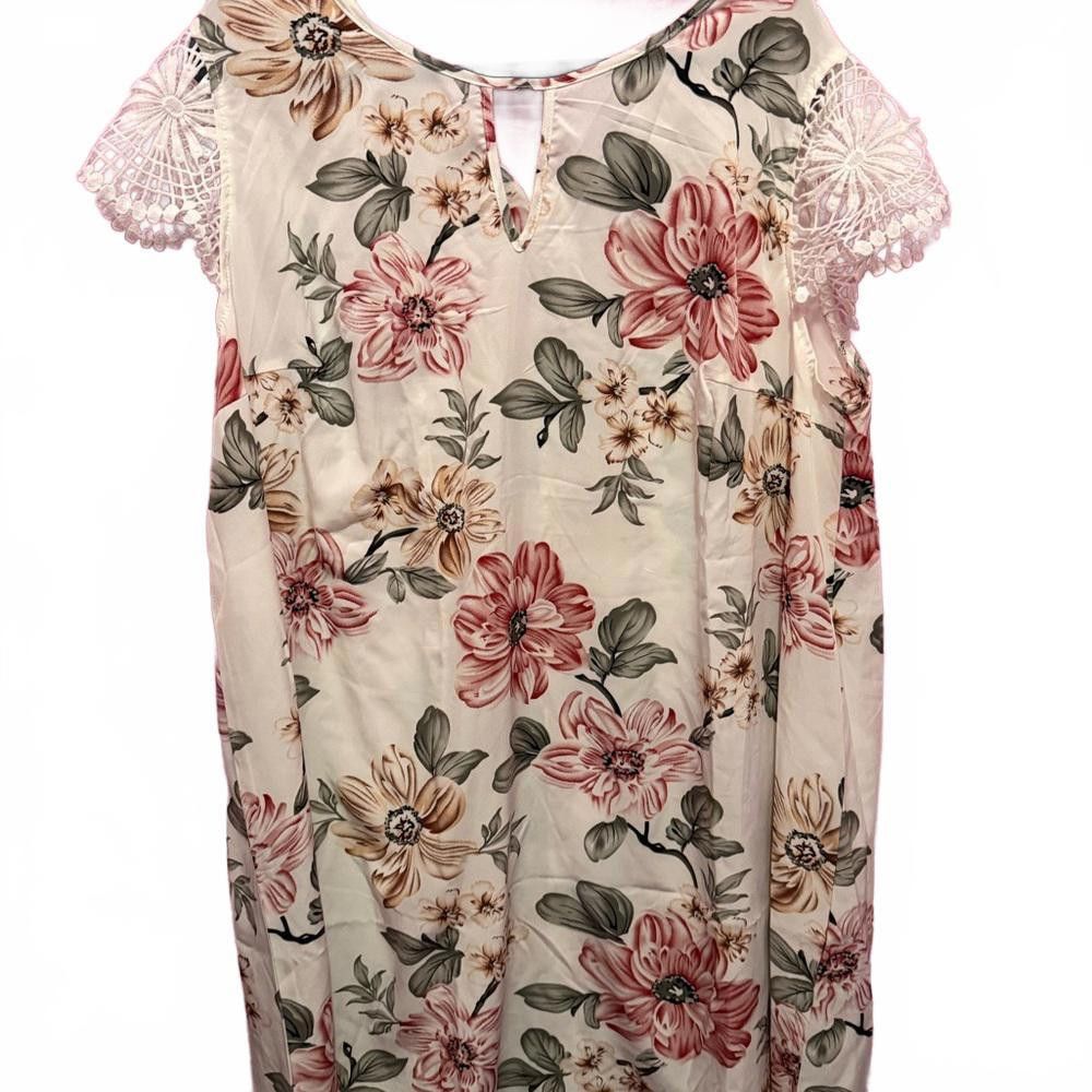 Designer Floral Print Summer Dress with Lace Sleeves Size 4XL / US 24-26 - 2 Thumbnail