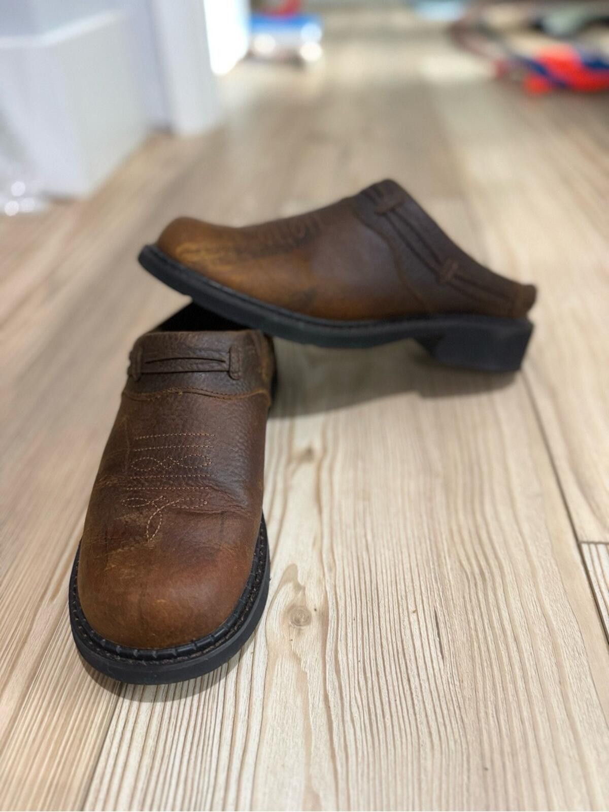 Roper Roper Brown Leather Slip-On Mules Size US 9.5 / EU 42-43 - 3 Thumbnail