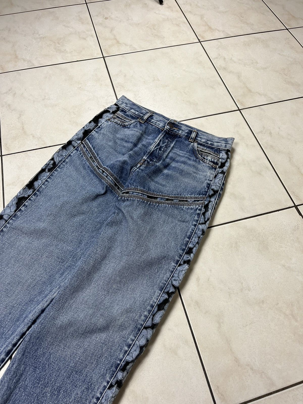 Designer × Diesel Diesel D-Pilut mesh stripe jeans pants washed distressed Size 28" / US 6 / IT 42 - 8 Thumbnail