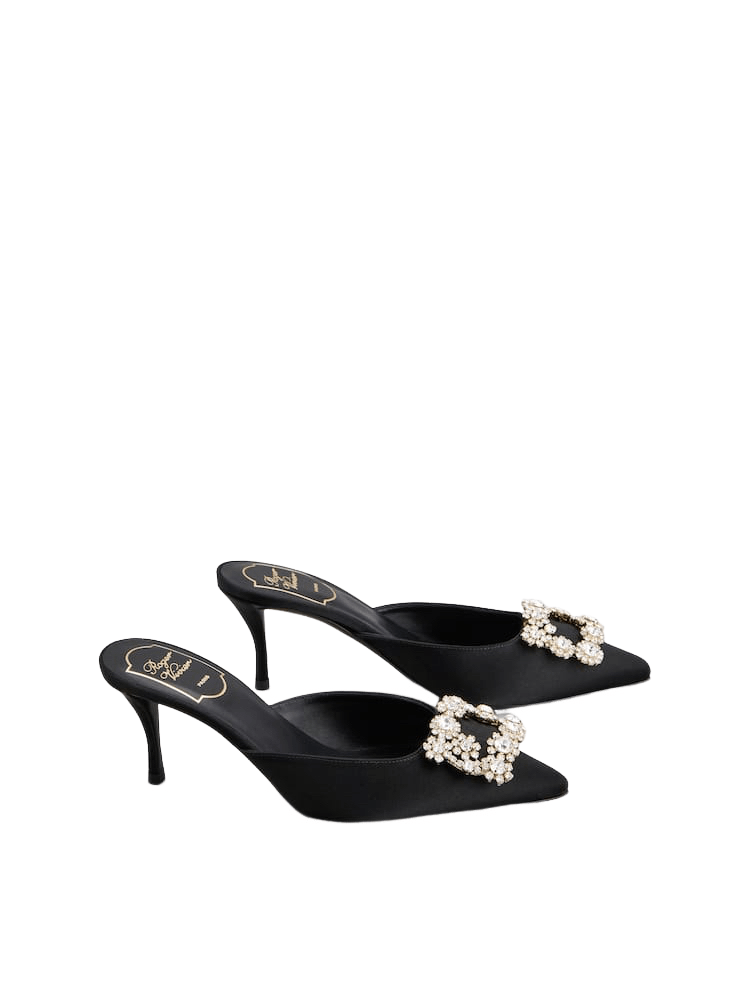 Roger Vivier RV Efflorescence Black Satin 65mm Mules New Size US 8 / IT 38 - 2 Thumbnail