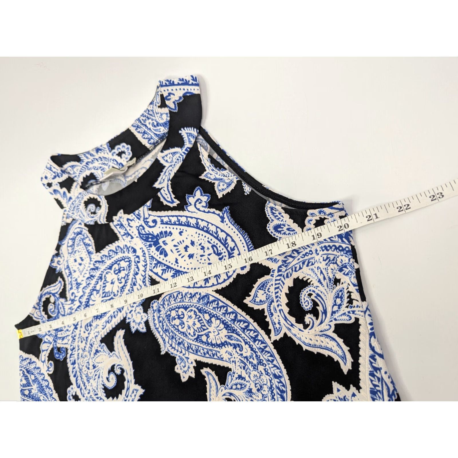 Vintage Dana Buchman Dress Sleeveless A-Line Casual Large Blue Paisley Print Knee Length Women Size L / US 10 / IT 46 - 6 Thumbnail