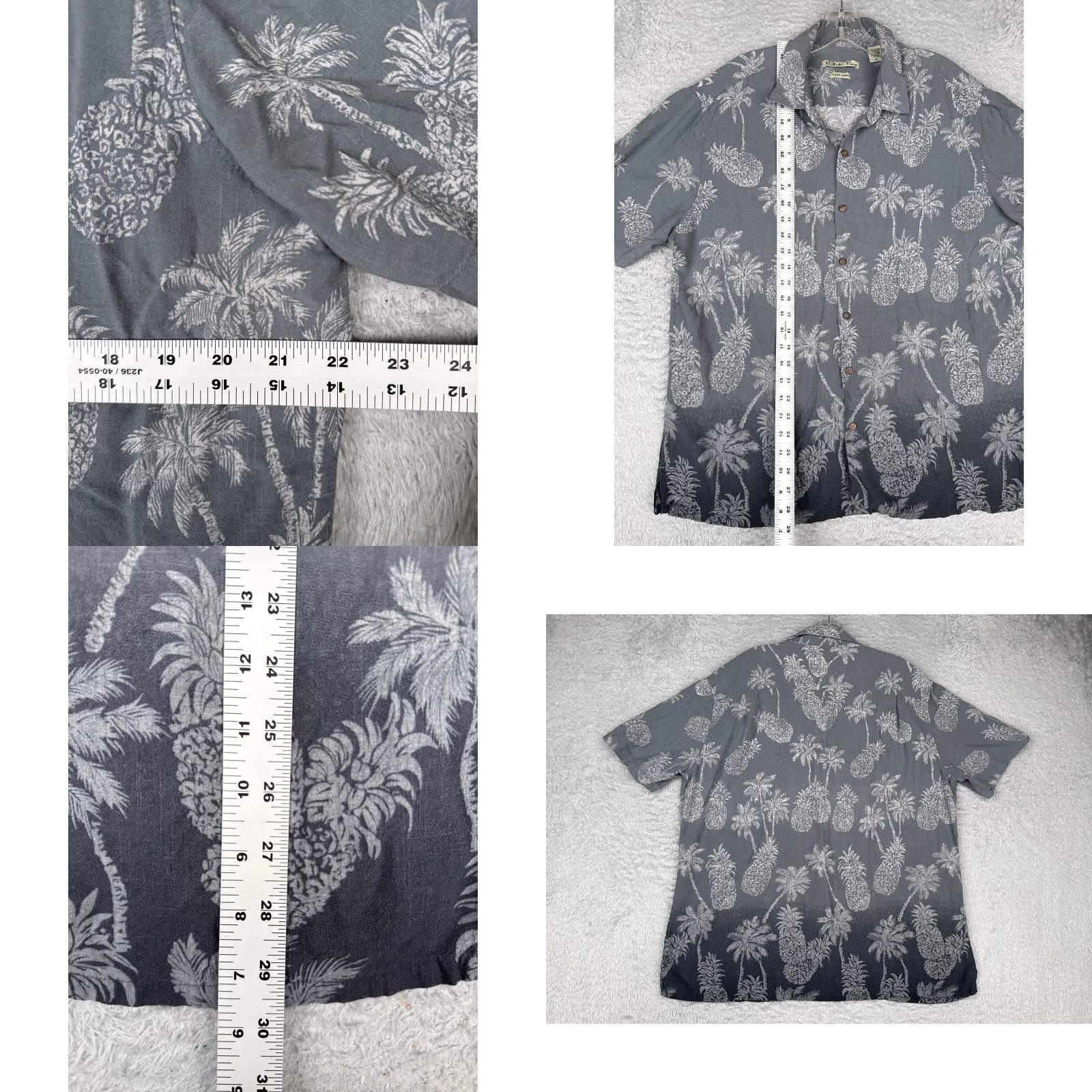 Vintage Batik Bay Shirt Men XL Gray Floral Pineapple Hawaiian Button Up Rayon Size US XL / EU 56 / 4 - 8 Thumbnail