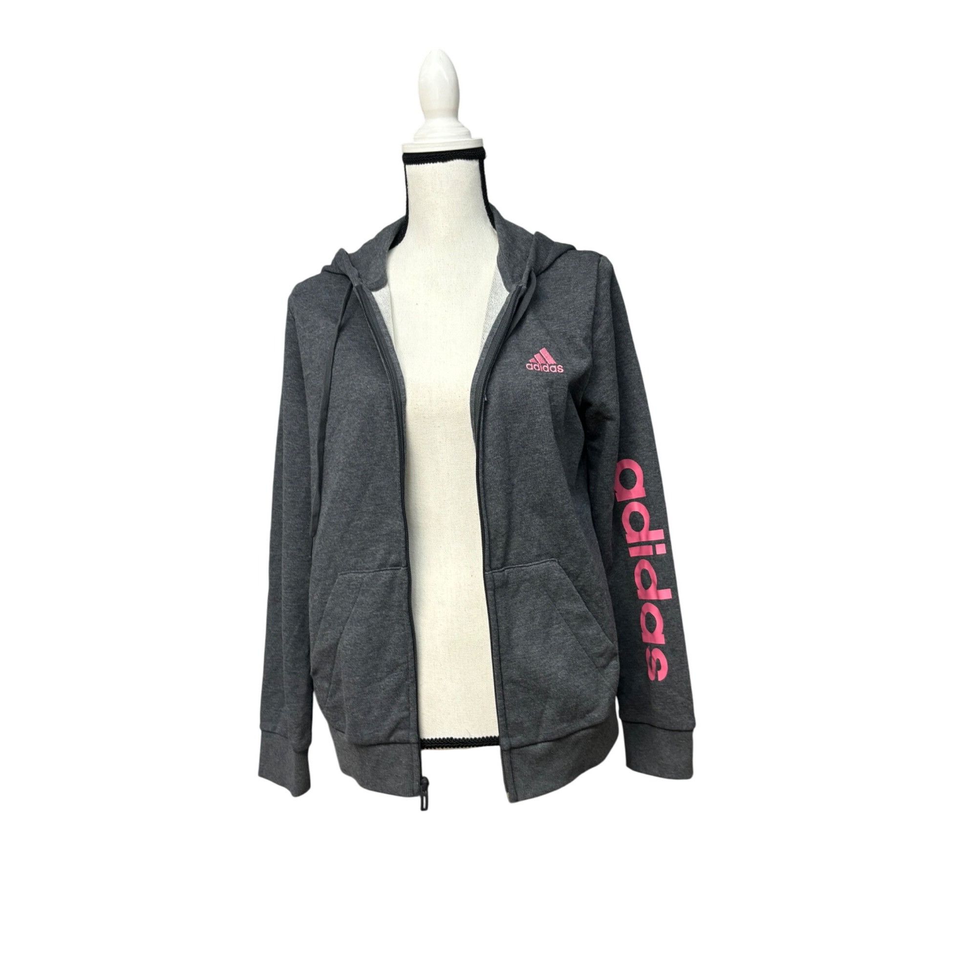 Adidas Adidas Women’s Linear Full Zip French Terry Hoodie, Dark Hea Size M / US 6-8 / IT 42-44 - 11 Thumbnail