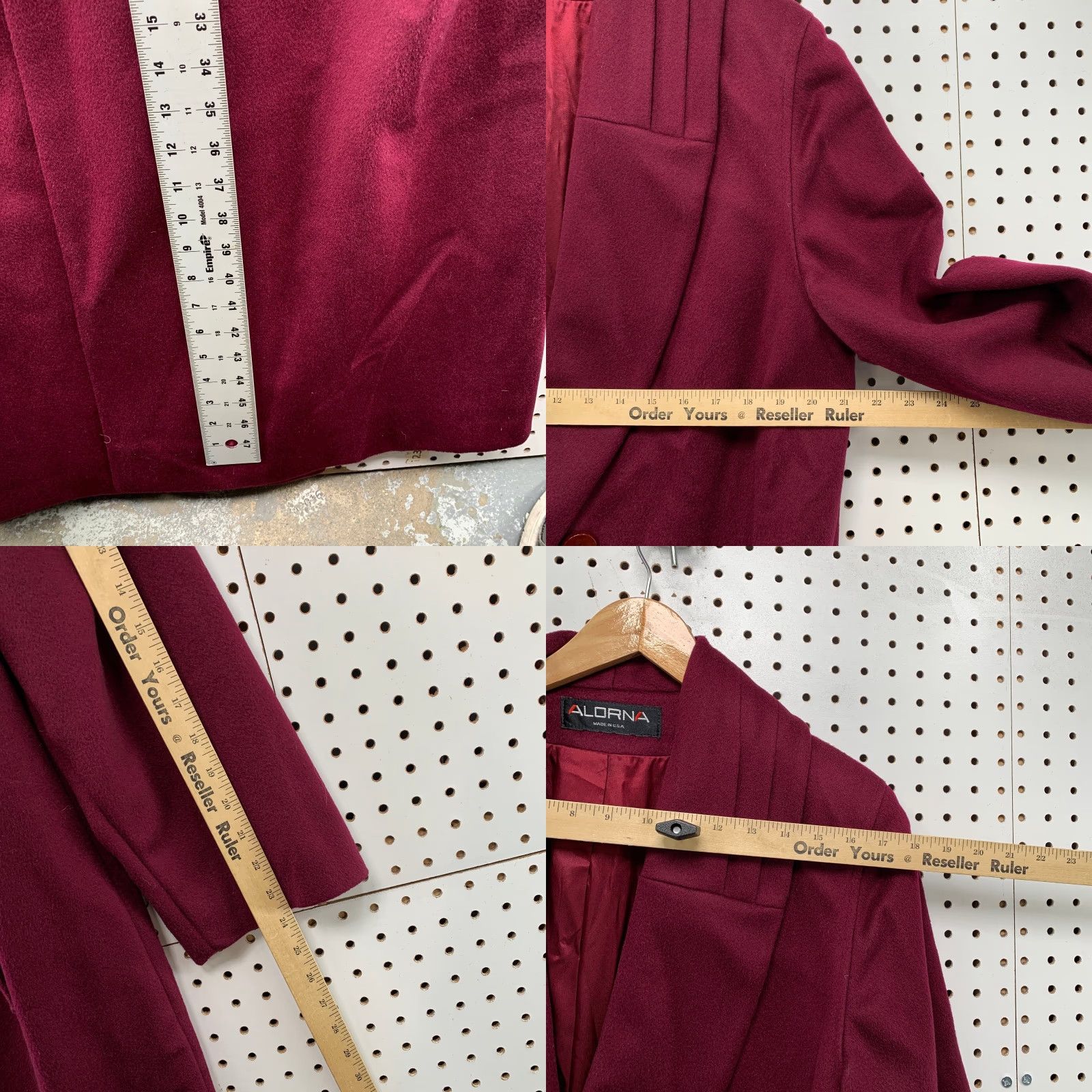 VINTAGE Alorna Wool Overcoat Womens L Burgundy Alorna Double Breasted USA Coat Long Winter 90s Womens