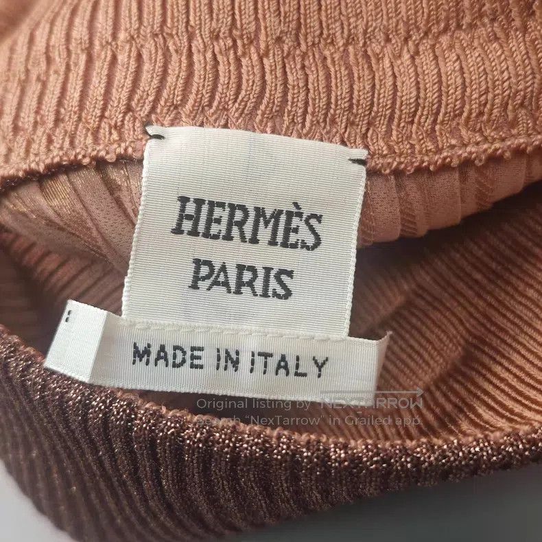 Hermes Hermes Beige Silk and Khaki Leather Buckle Skirt Size 24" / US 00 / IT 34 - 5 Thumbnail