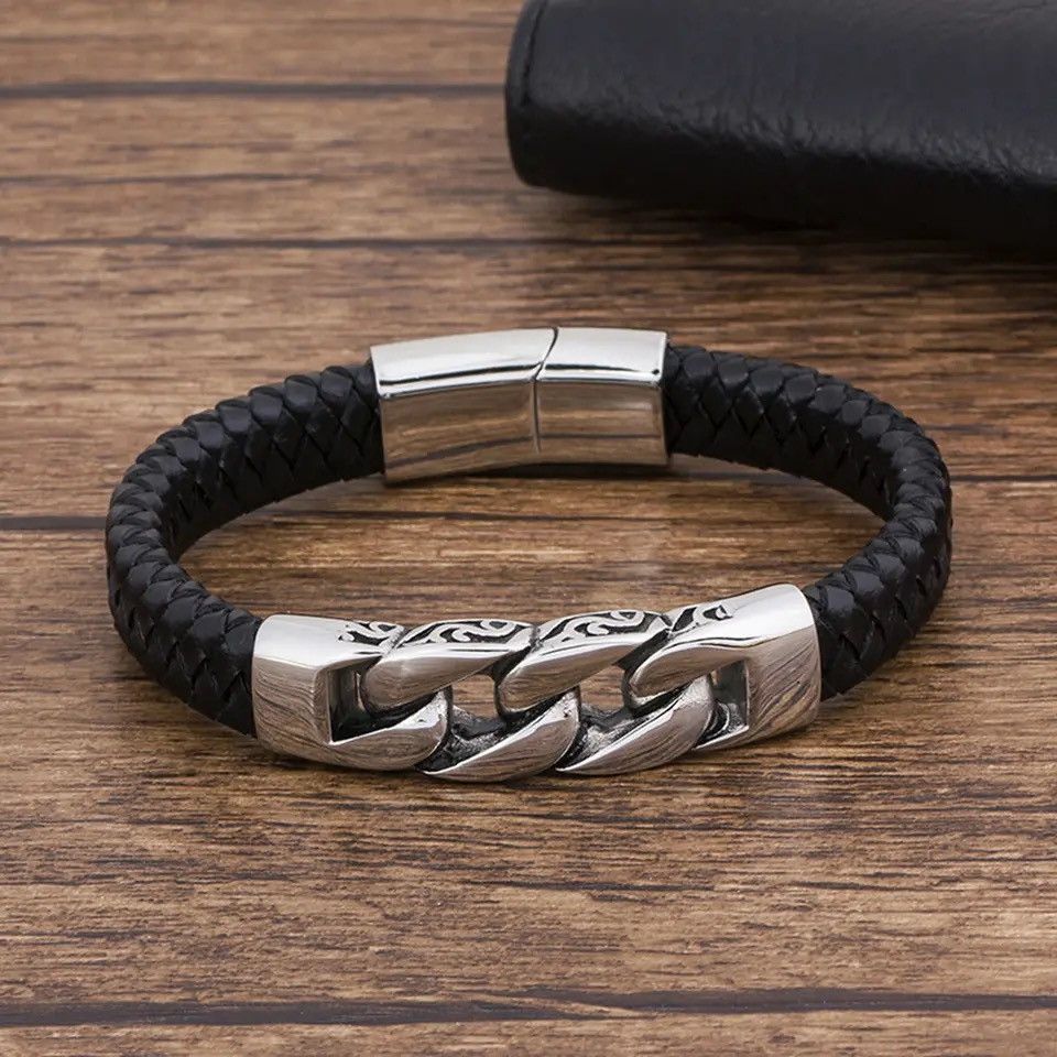 Jewelry × Vintage Charm Braided Rope Layered Magnetic Leather Cross Bracelet Size ONE SIZE - 2 Thumbnail