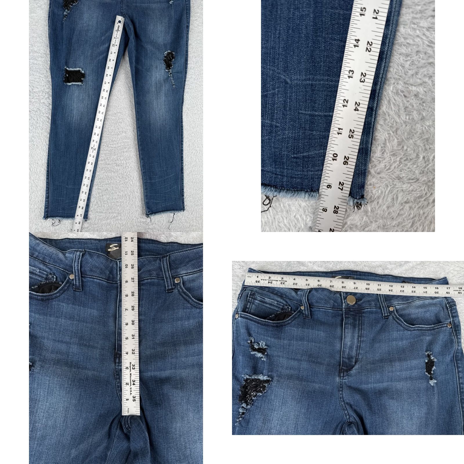 Vintage Seven7 Jeans Women Skinny Jeans 34x28 Blue Denim Distressed Mid Rise 16 5-Pocket Logo Embroidered Cotton Regular Adult Womens Size 38" / US 16 / IT 52 - 8 Thumbnail