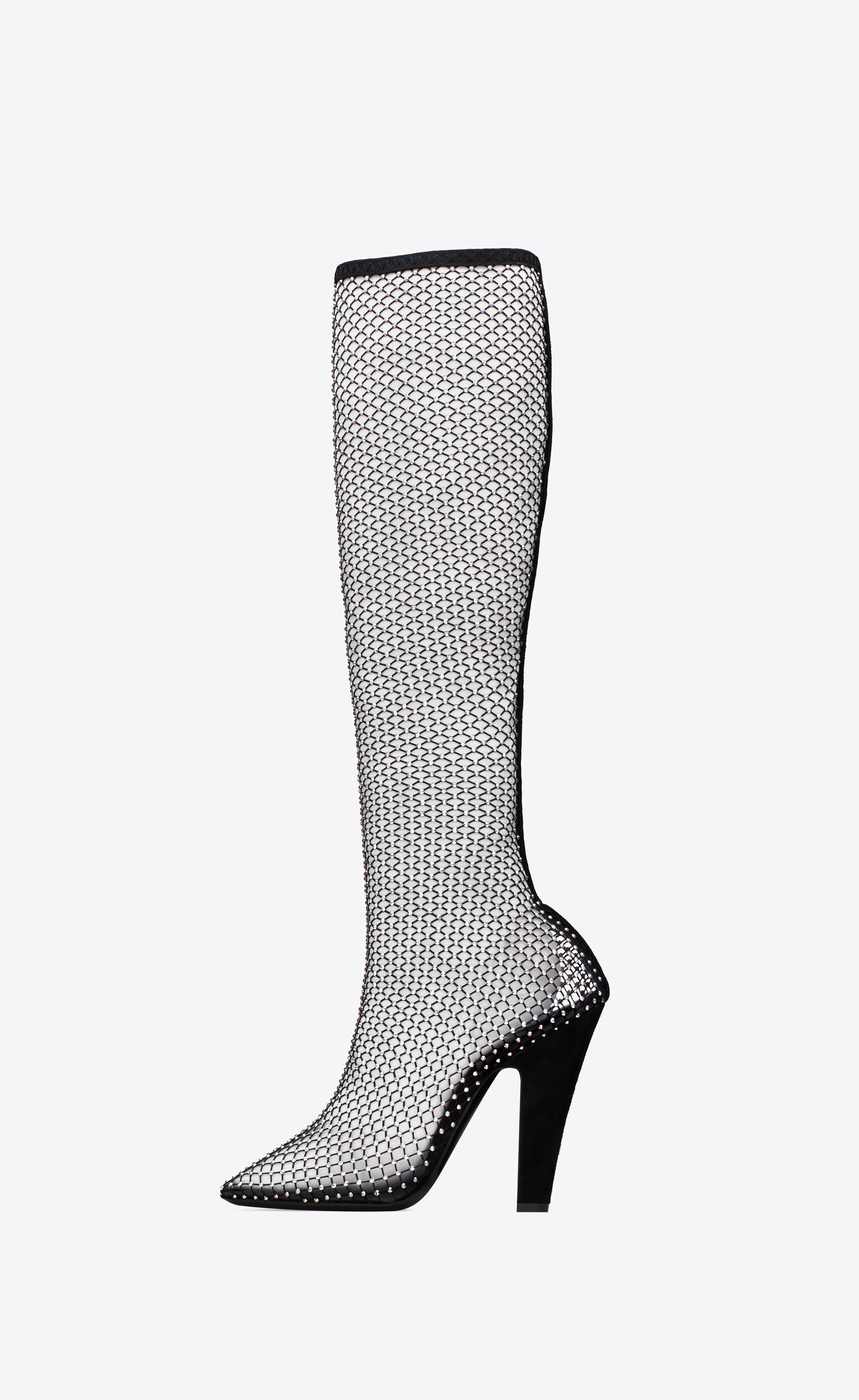 Saint Laurent Paris o1s1wg110225 688825 68 Boots Mesh With Rhinestones Size US 7.5 / IT 37.5 - 4 Thumbnail