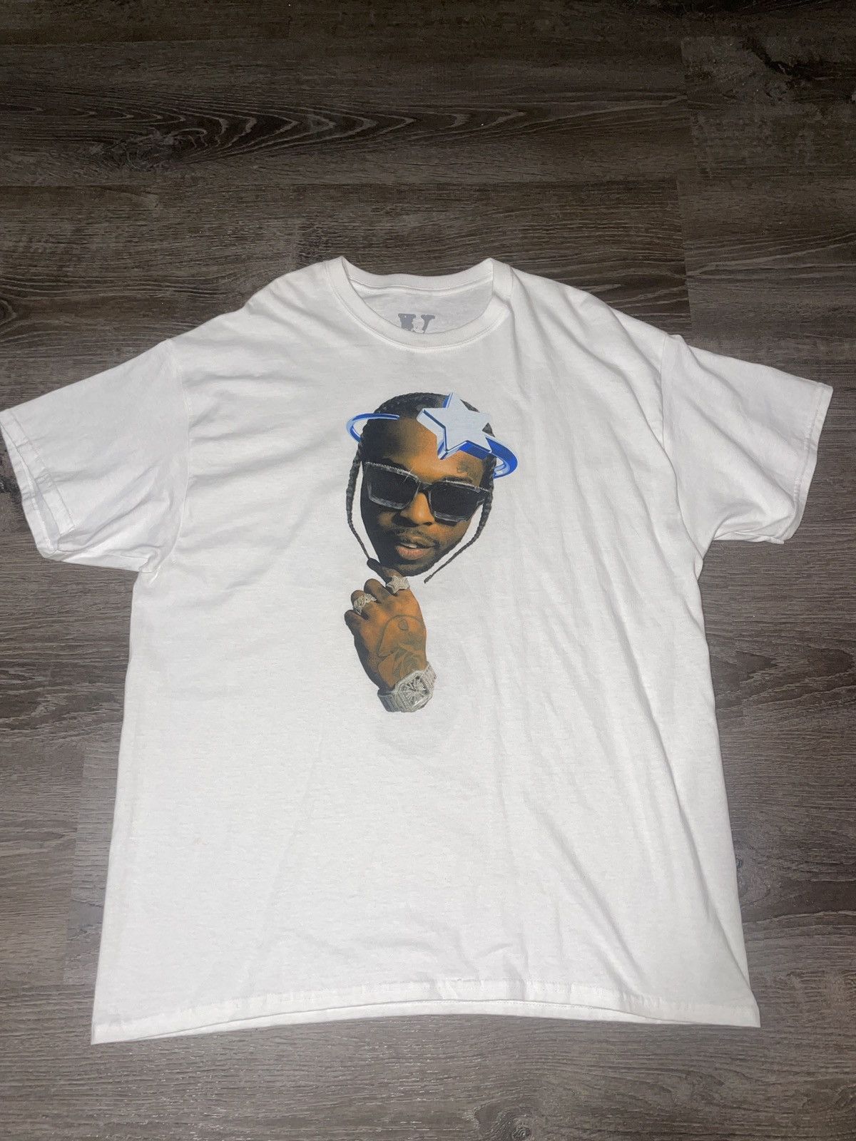 image of Pop Smoke X Vlone Halo Tee in White, Men's (Size XL)