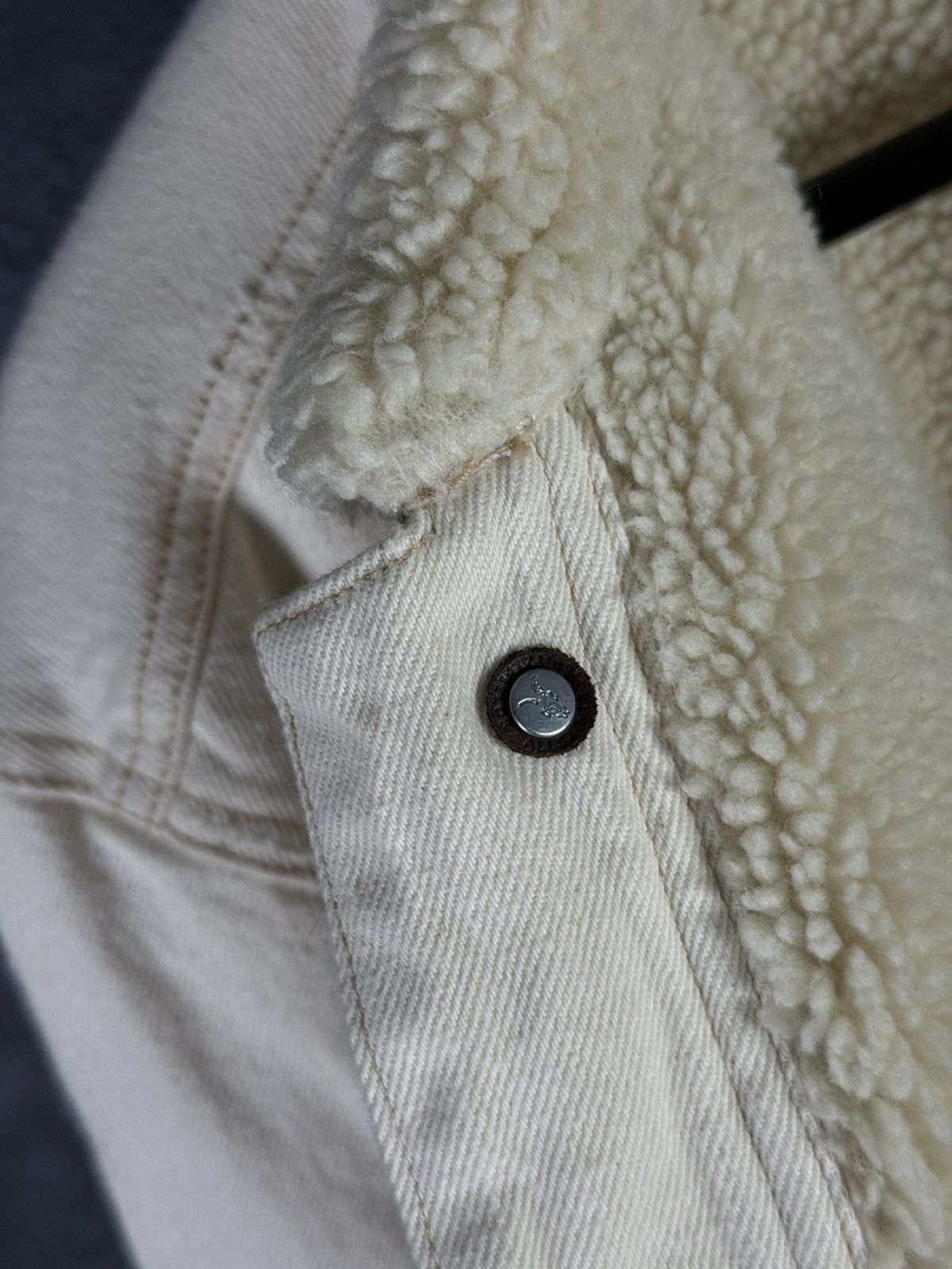 Allsaints AllSaints Mens Cream Cotton Sherpa Lined Denim Jacket Size US L / EU 52-54 / 3 - 12 Thumbnail