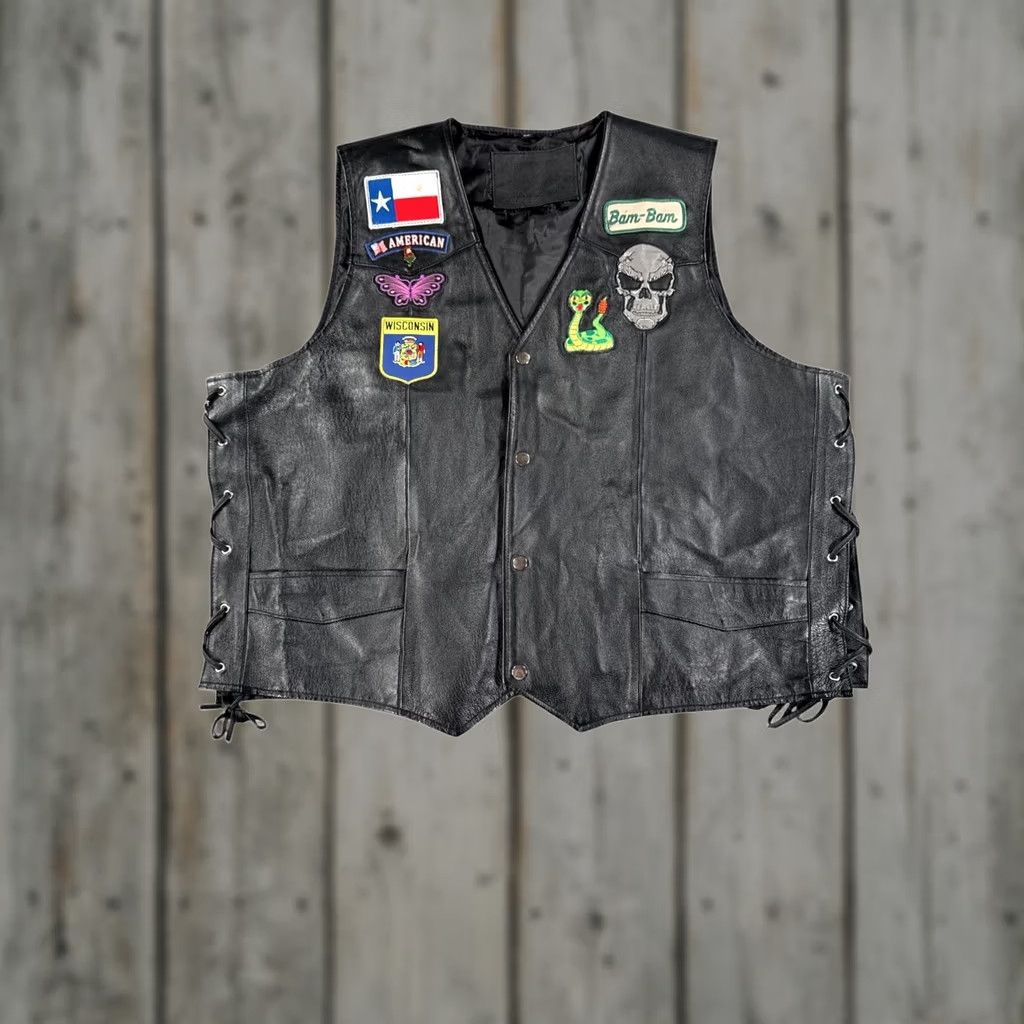 Vintage VINTAGE Leather Motorcycle Vest Mens 3XL Black Club Biker Patch Snake Skull Texas Rally Size US XXL / EU 58 / 5 - 1 Thumbnail
