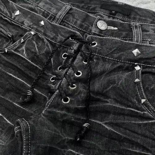 VIBE Y2K Washed Flared Double Waisted Lace Up Jean Size US 38 / EU 54 - 3 Thumbnail