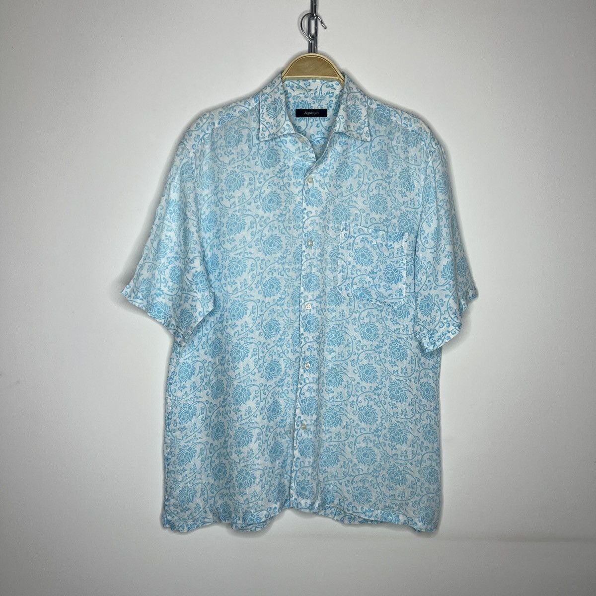 Designer × Ermenegildo Zegna × Z Zegna Ermenegildo Zegna Shirt Button Up Linen Blue Full Print Size US L / EU 52-54 / 3 - 1 Thumbnail