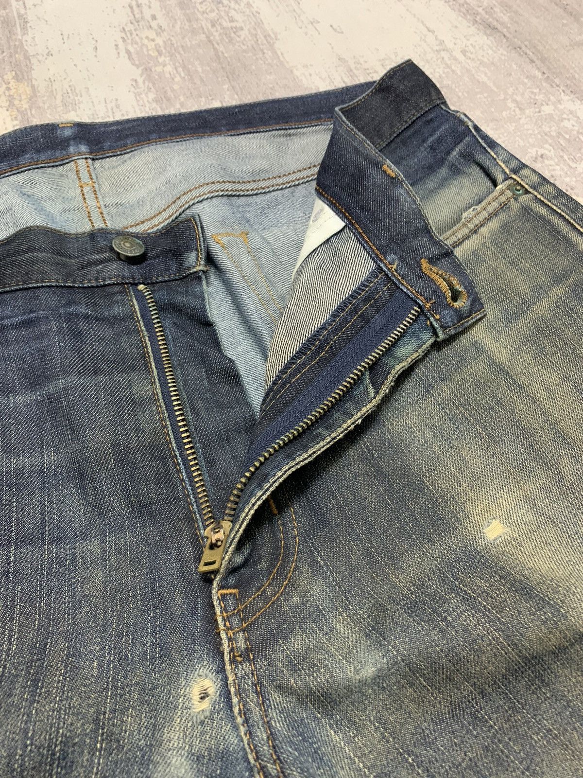 Japanese Brand Edwin 505 Distressed Mud Wash Denim Jeans Size US 37 - 8 Thumbnail
