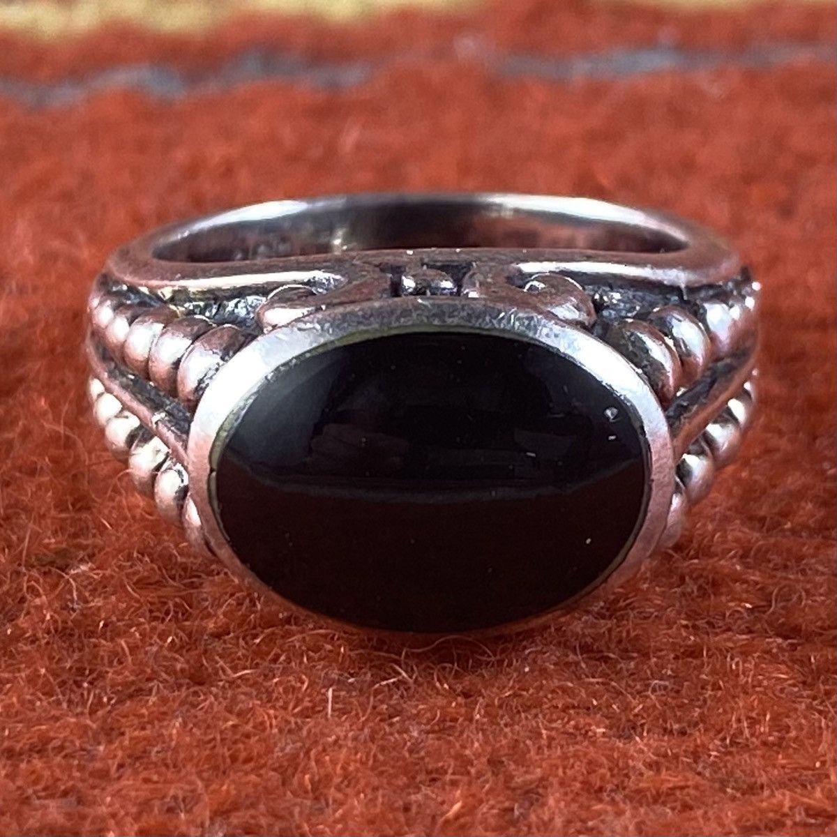 Japanese Brand × Kapital × Vintage Vtg Sterling Silver Black Onyx Chunky Domed Signet Ring Size ONE SIZE - 3 Thumbnail
