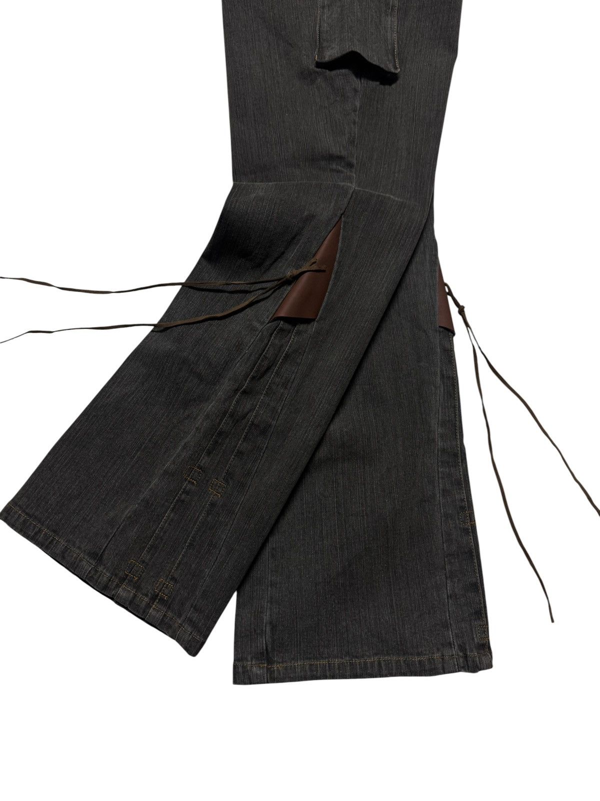 Tornado Mart FLARED VINTAGE LIVE CLAIRE RARE LACE-UP SPLIT LEATHER JEANS Size US 32 / EU 48 - 3 Thumbnail