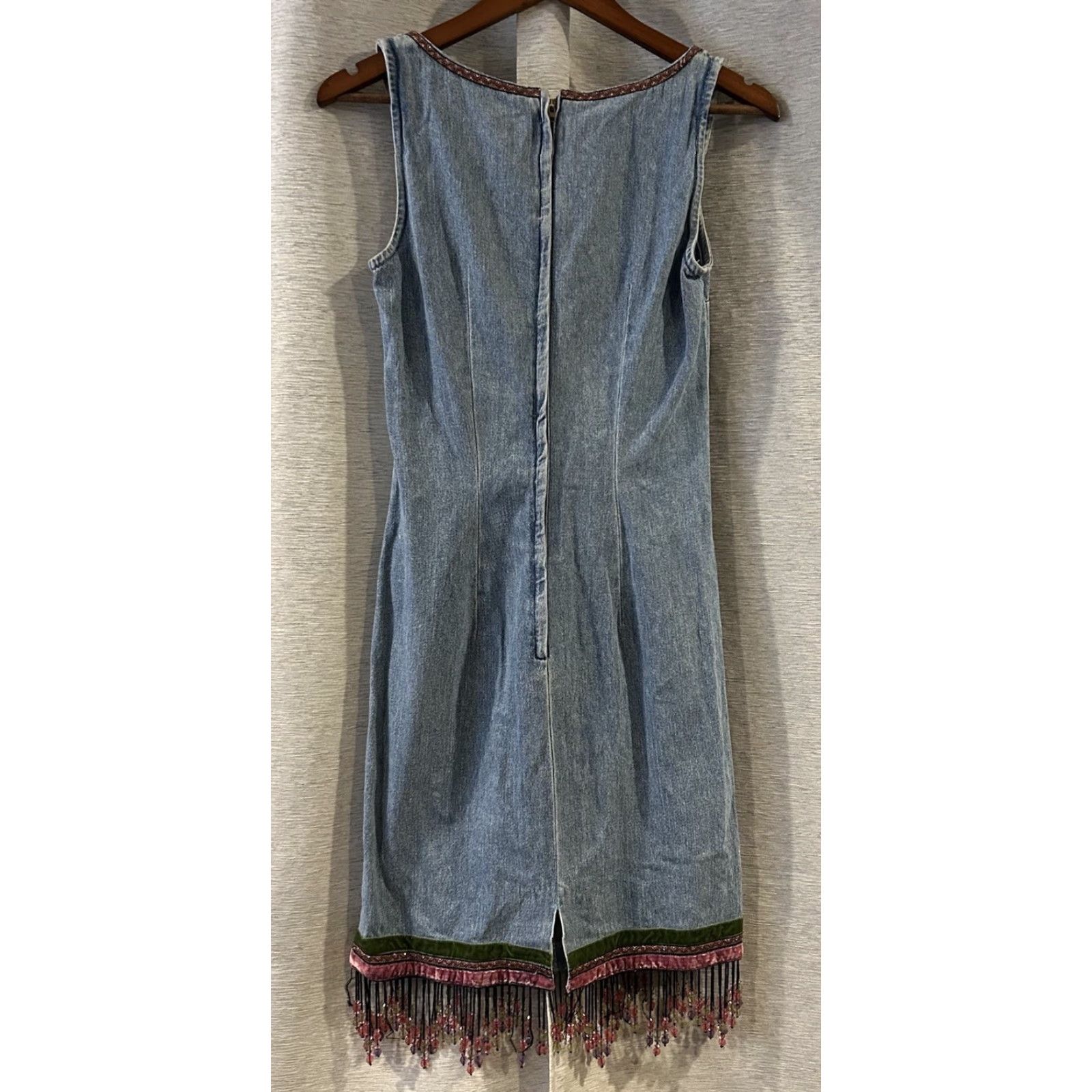 Vintage VINTAGE ABS by Allen Schwartz Denim Beaded Sleeveless Dress Size 6 Y2K Dress Beaded A-Line Blue 36in Short Womens Size M / US 6-8 / IT 42-44 - 4 Thumbnail