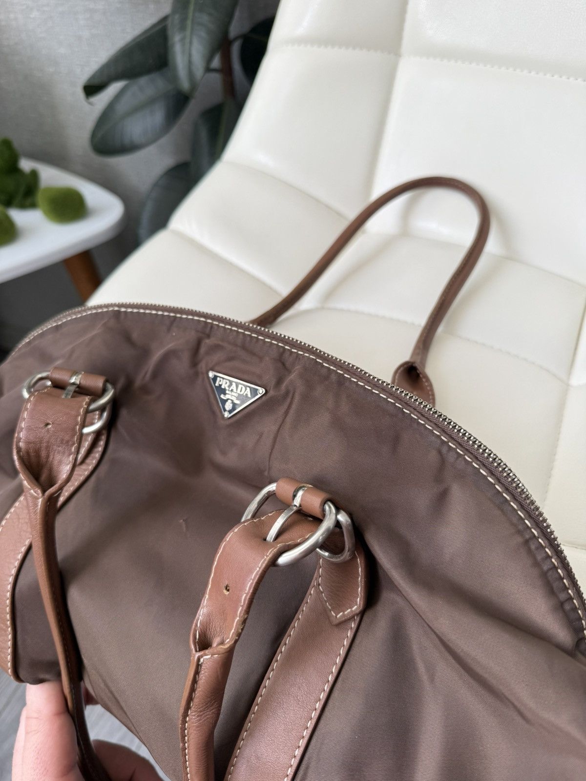 Prada Vintage 00s Prada Triangle Logo Nylon & Leather Brown Bag Size ONE SIZE - 15 Thumbnail