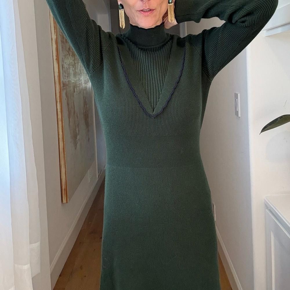 MOUSSY Moussy Knit Ribbed Long Sleeve Midi Green Dress Size Small Size S / US 4 / IT 40 - 8 Thumbnail