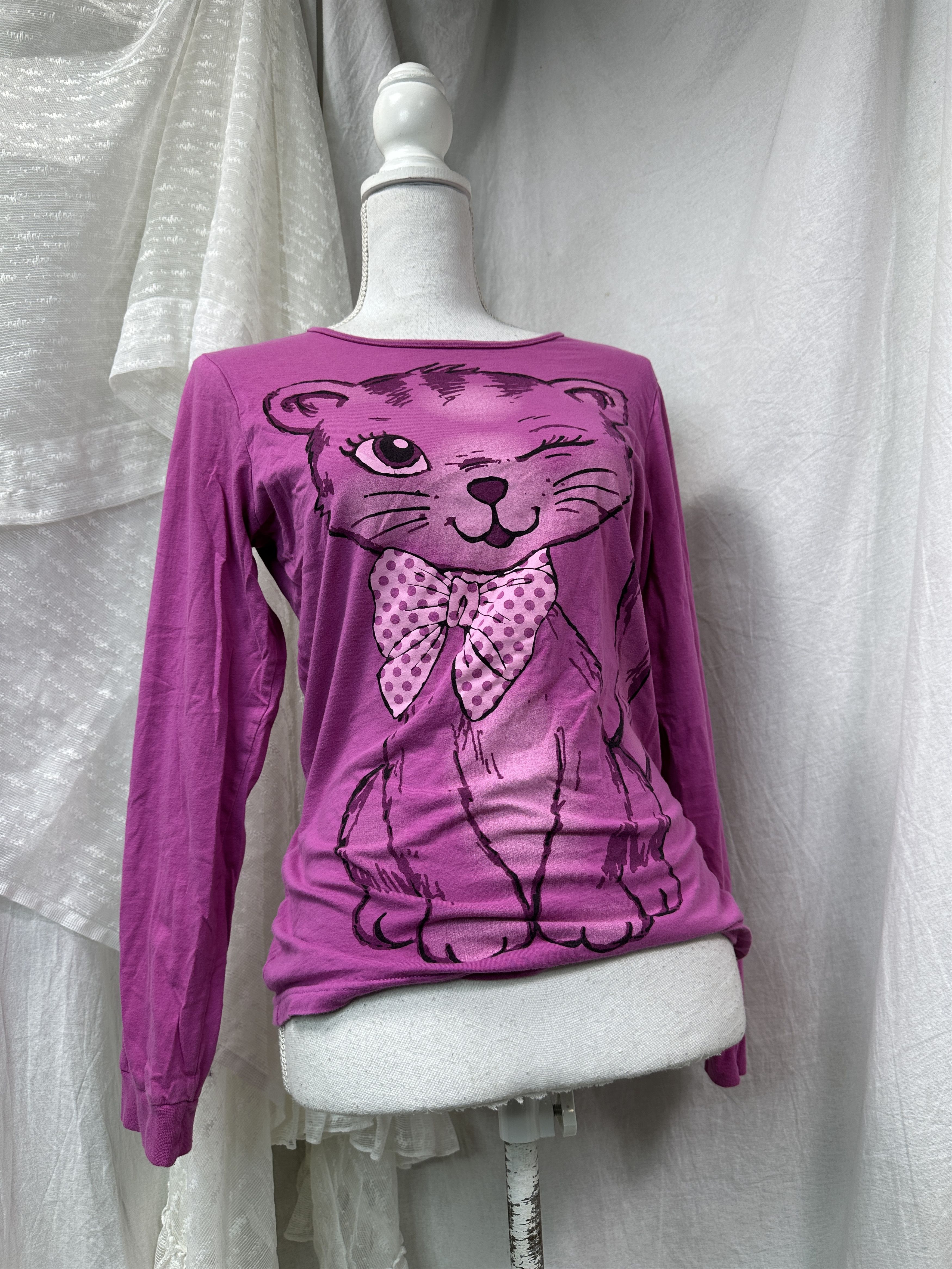 Vintage Vintage Fitted Cute Wink Cat Printed Longsleeve Y2K Size S / US 4 / IT 40 - 1 Thumbnail