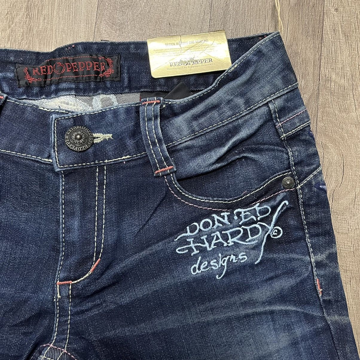 Ed Hardy × Japanese Brand Flare Jeans Red Pepper Jeans Embroidered Boot Cut Denim Size 28" / US 6 / IT 42 - 15 Thumbnail