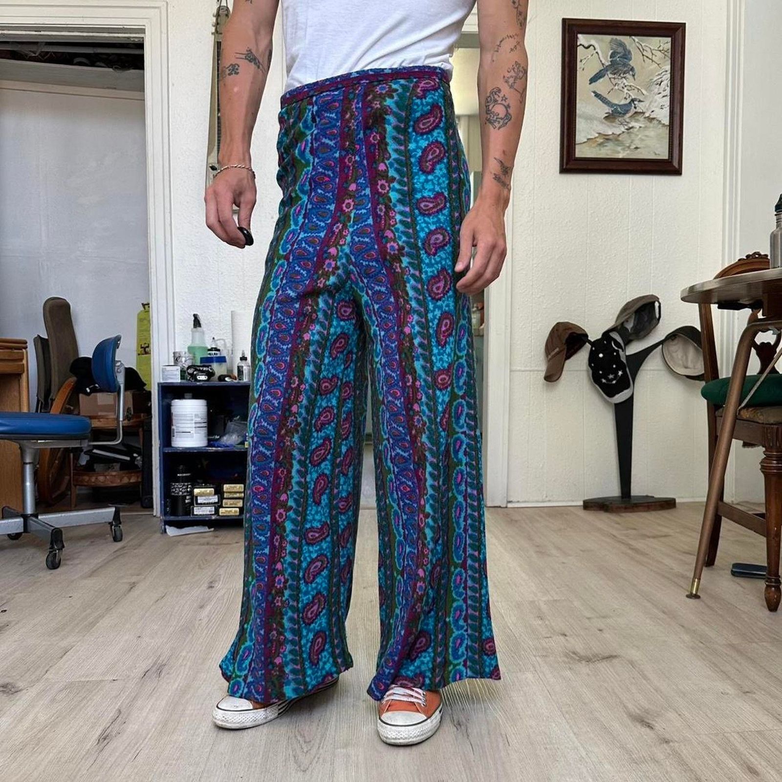 Vintage Vintage 70s Hippy Disco Hi Waist Blue Bell Bottom Flare Size 26" / US 2 / IT 38 - 2 Thumbnail