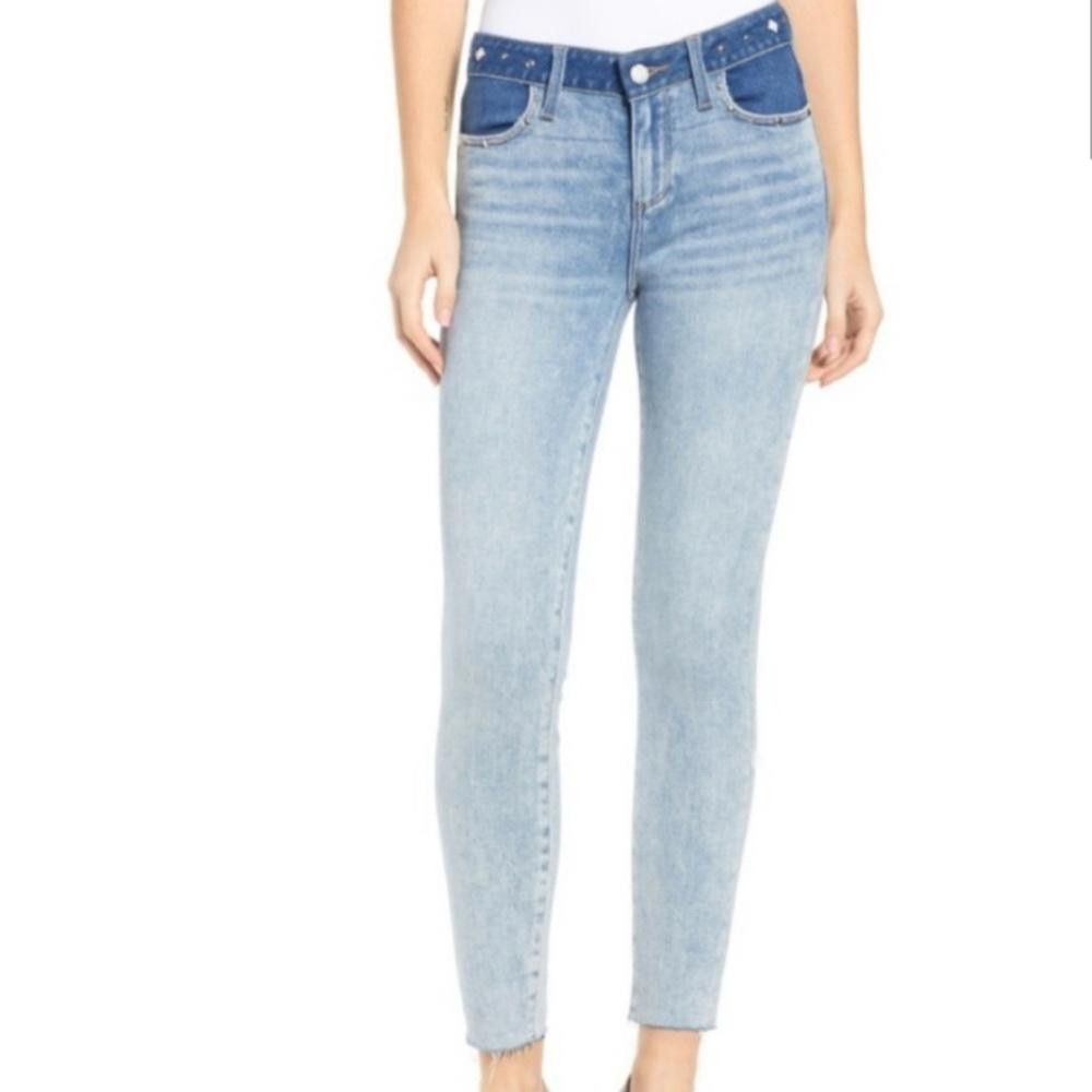 Paige PAIGE Verdugo Ankle Skinny Jeans Raw Hem Two Tone Studded 26 Size 26" / US 2 / IT 38 - 1 Thumbnail