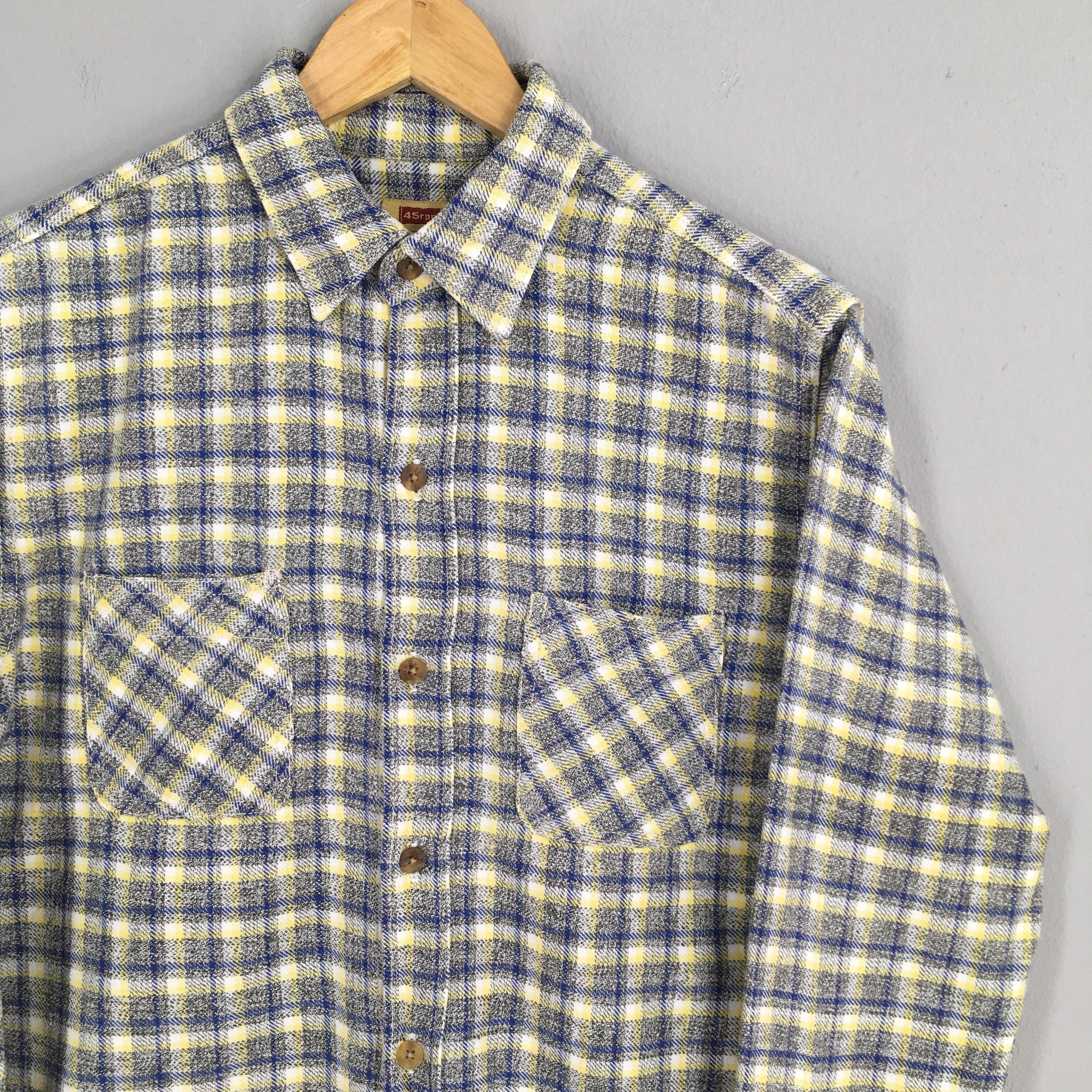 45rpm × HOLLYWOOD RANCH MARKET × Japanese Brand Vintage 90's 45rpm Japan Checkered Shirt Medium Size US M / EU 48-50 / 2 - 2 Thumbnail