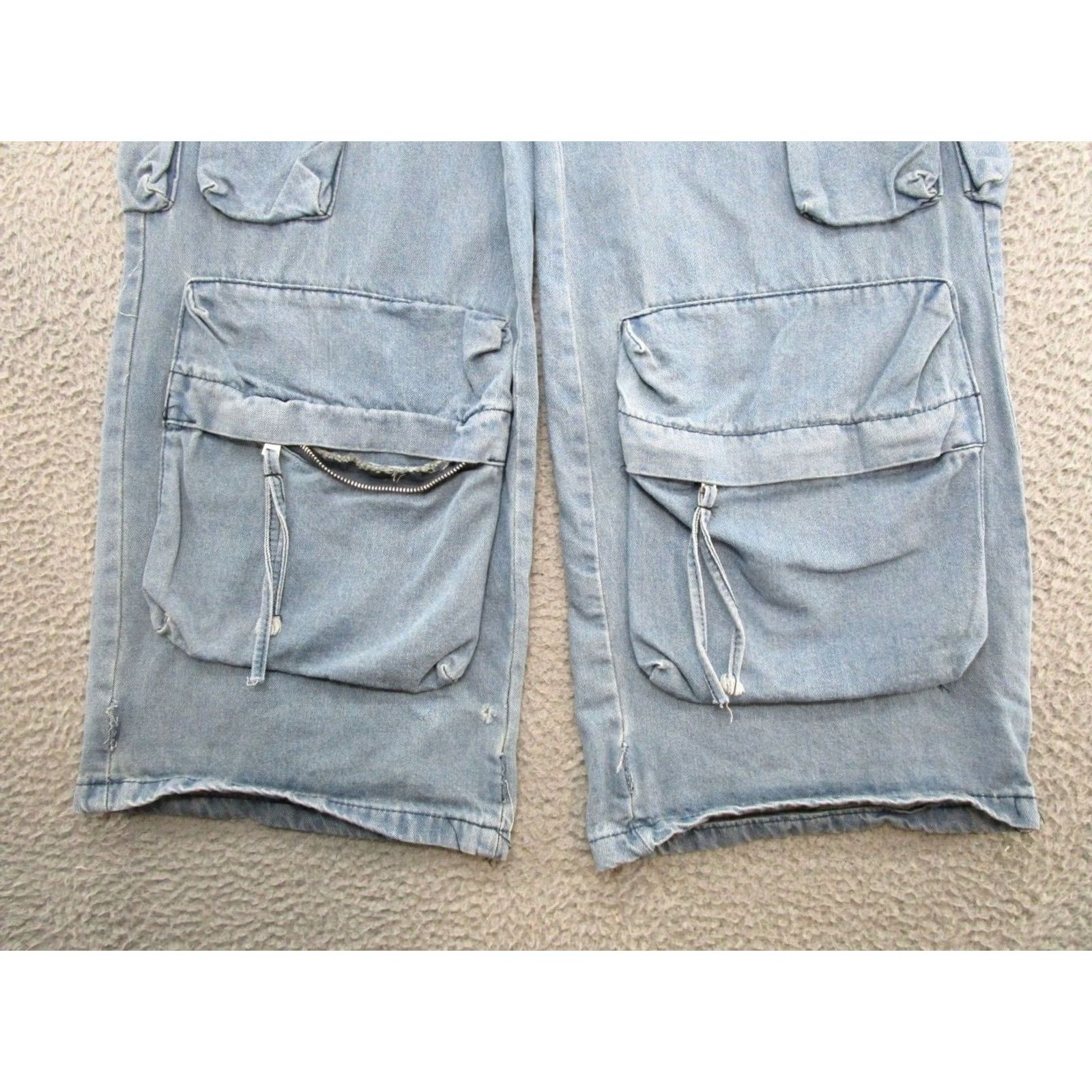 Vintage Elfric Eden Women's Wide-Leg Cargo Jeans Skater Grunge Size 26 Blue Size 26" / US 2 / IT 38 - 2 Thumbnail
